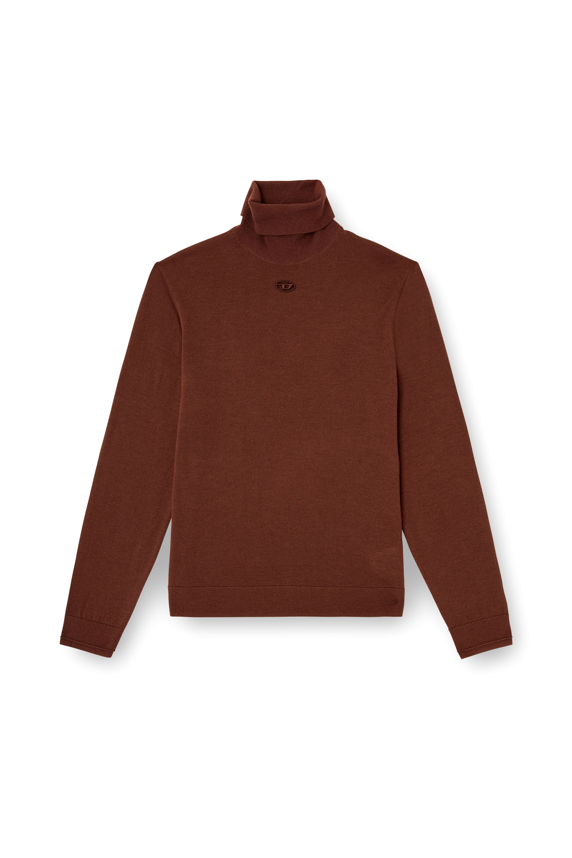 Diesel - K-VARTA, Man's Wool turtleneck jumper with cut-out logo in Brown - 2