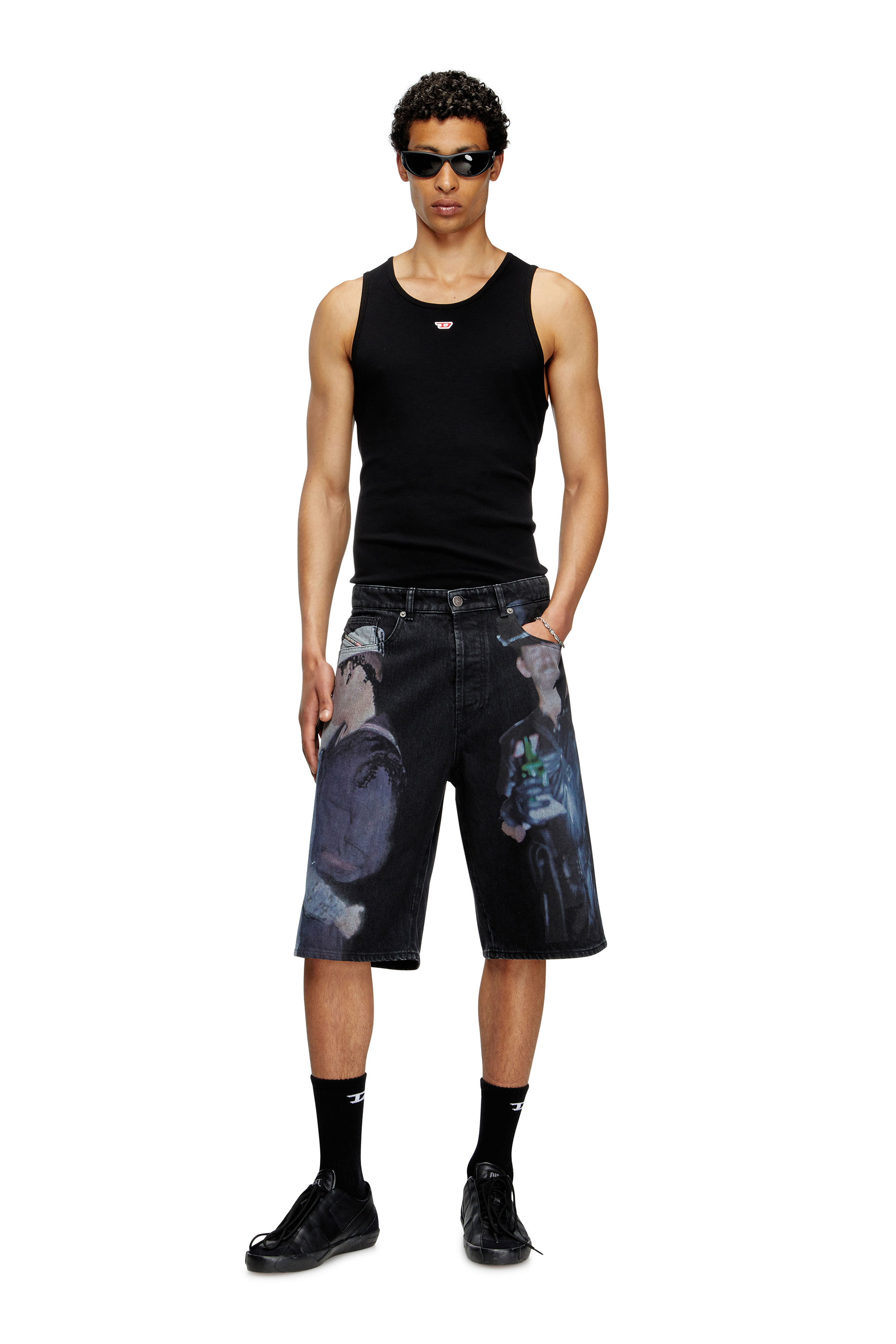 Diesel - PR-D-RIXFORD-S, Unisex's Denim shorts with multicolour print in Black - 2