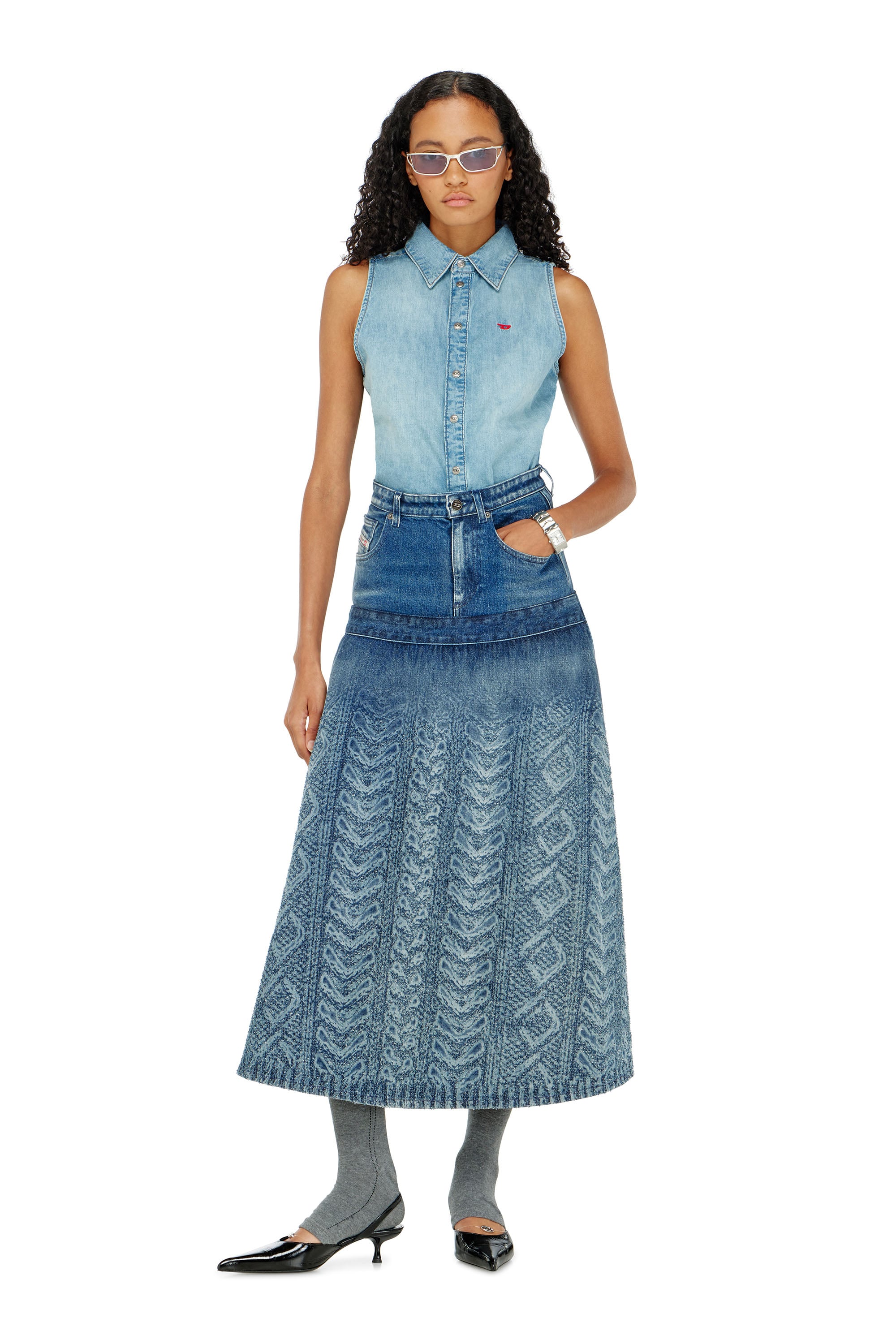 Diesel - DE-EAZY-SL, Woman's Sleeveless denim shirt in Light Blue - 1