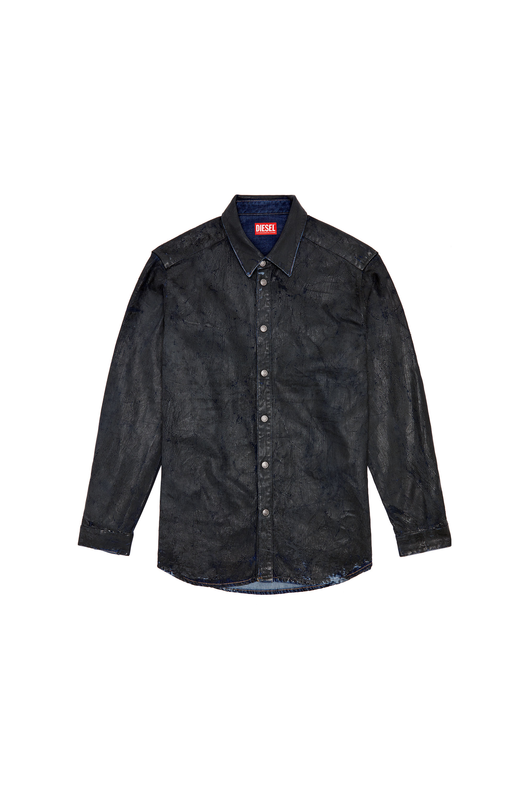 Diesel - D-SIMPLY-FSE, Man's Denim shirt with craquelé coating in Black - 2