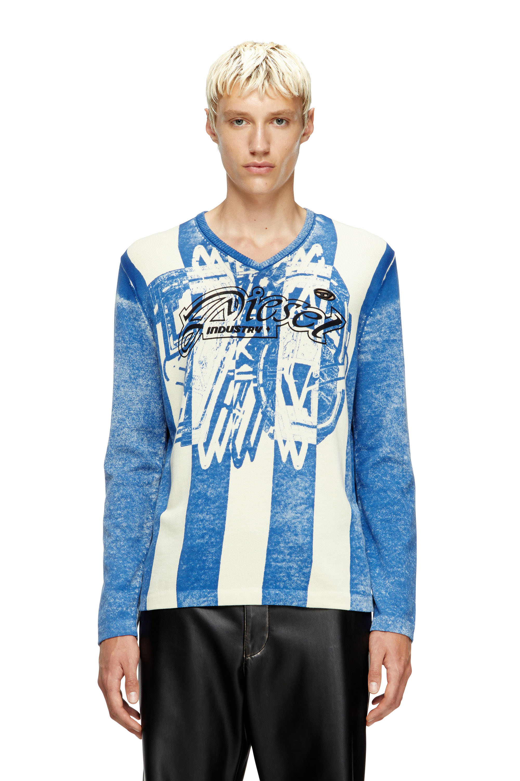 Diesel - K-OLIBA-V, Unisex's Inside-print striped jumper in Blue/White - 3