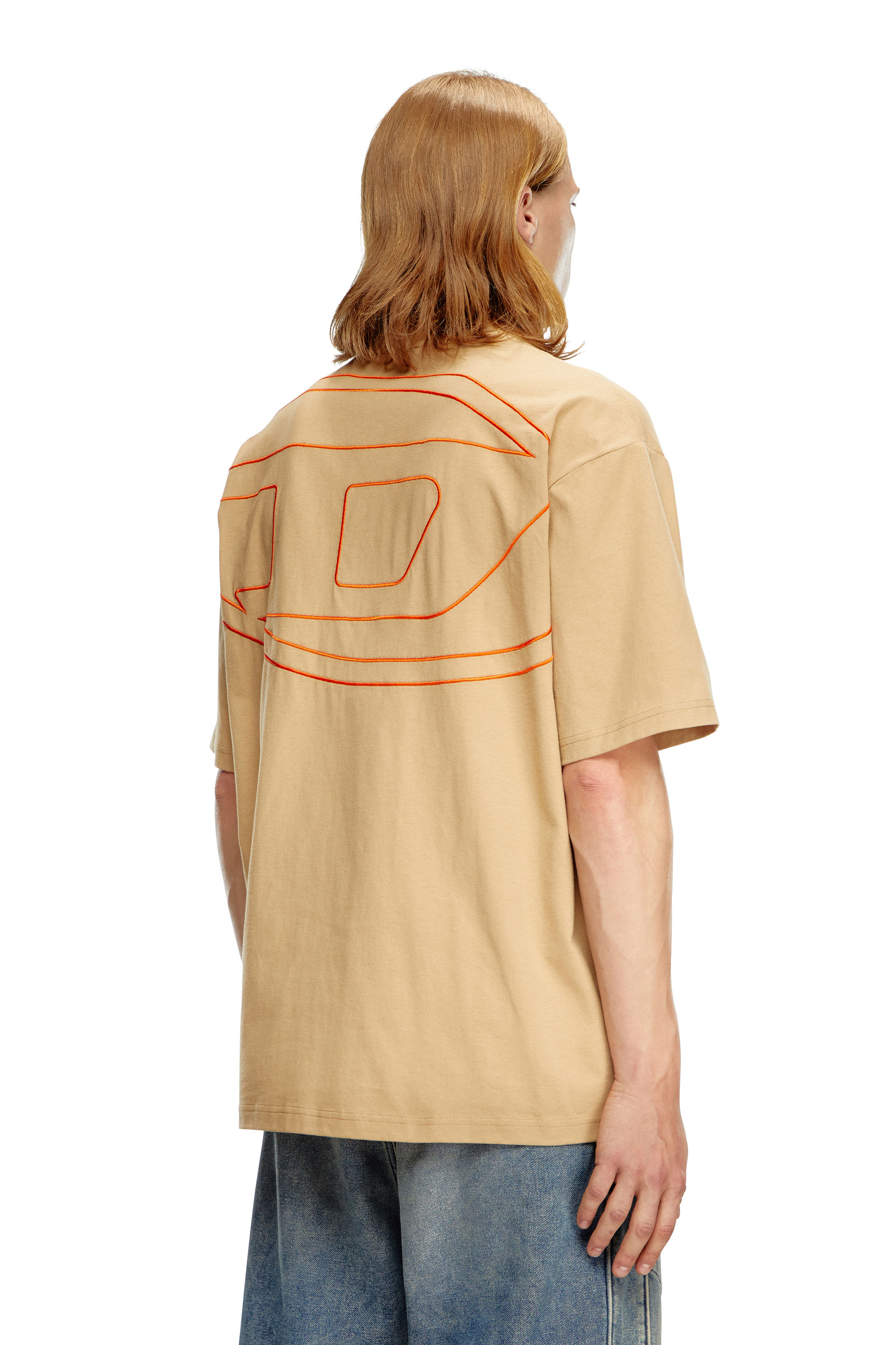 Diesel - T-BOGGY-MEGOVAL-D, Man's T-shirt with maxi oval D embroidery in Light Brown - 4