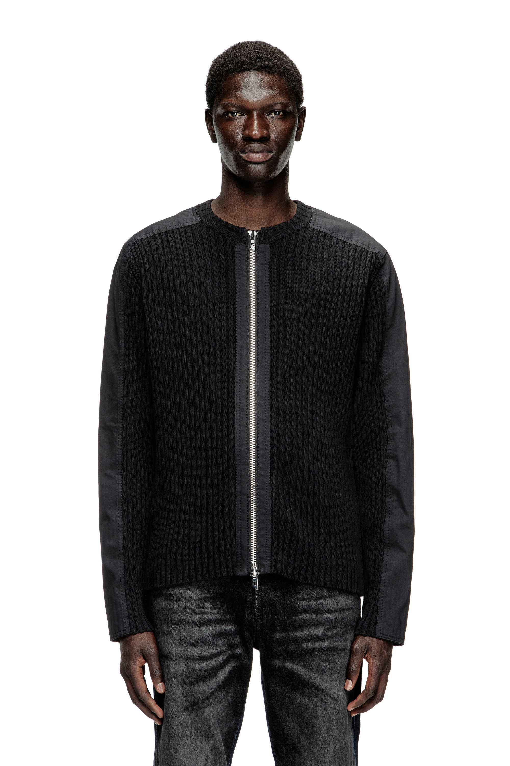 Diesel - K-MATTY, Man's Zipped cardigan with utilitarian panels in Black - 3