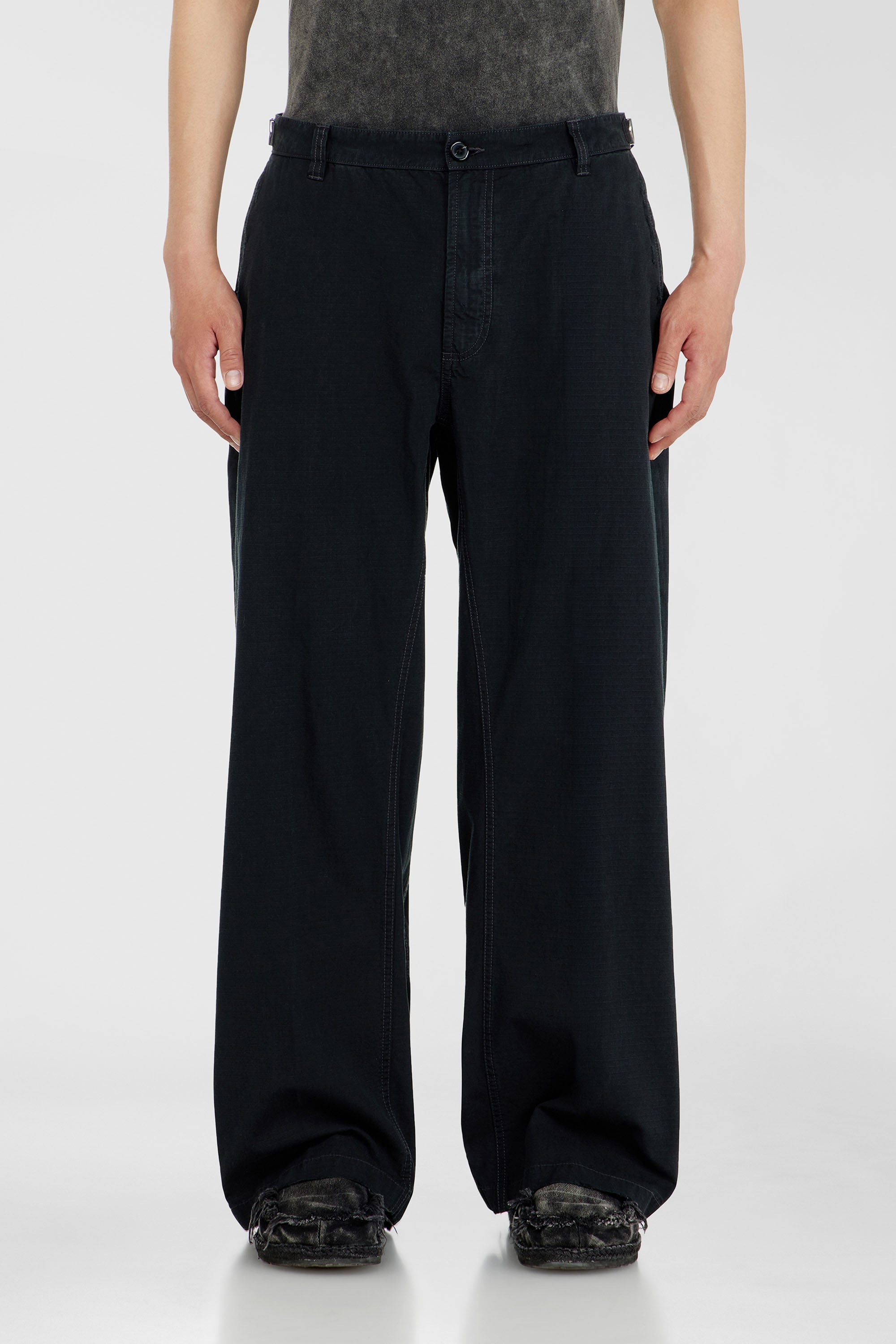 Diesel - P-BALL, Man's Cotton ripstop pants with side buckles in Black - 1