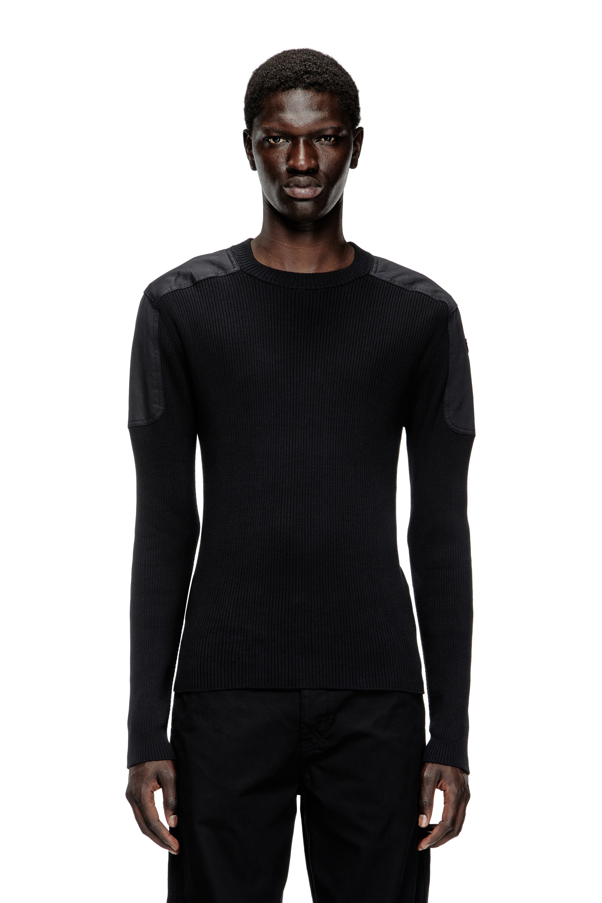 Diesel - K-MARTIN, Man's Ribbed jumper with shoulder panels in Black - 3