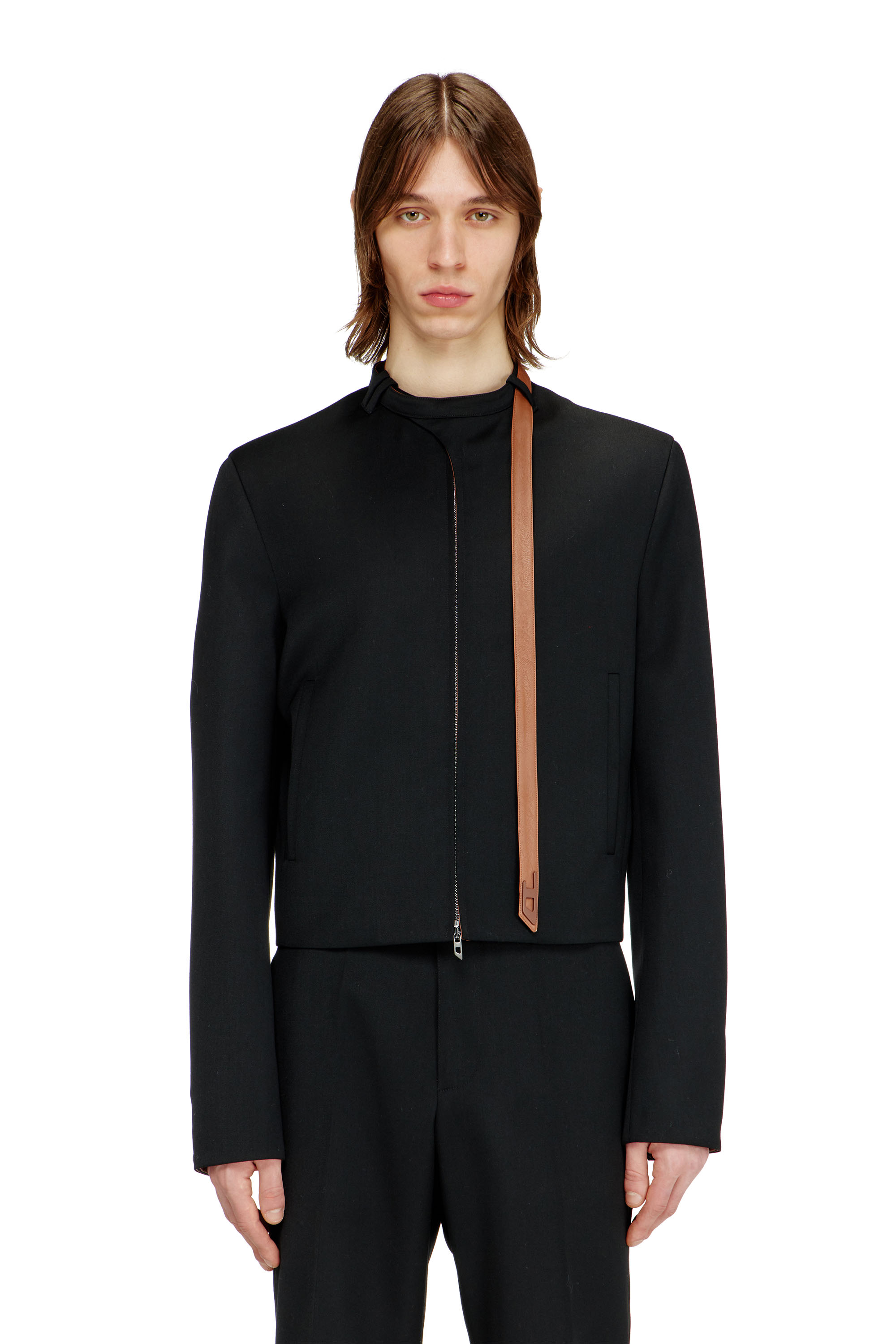 Diesel - J-NURIEL-A, Man's Tailored jacket with biker neck strap in Black - 3