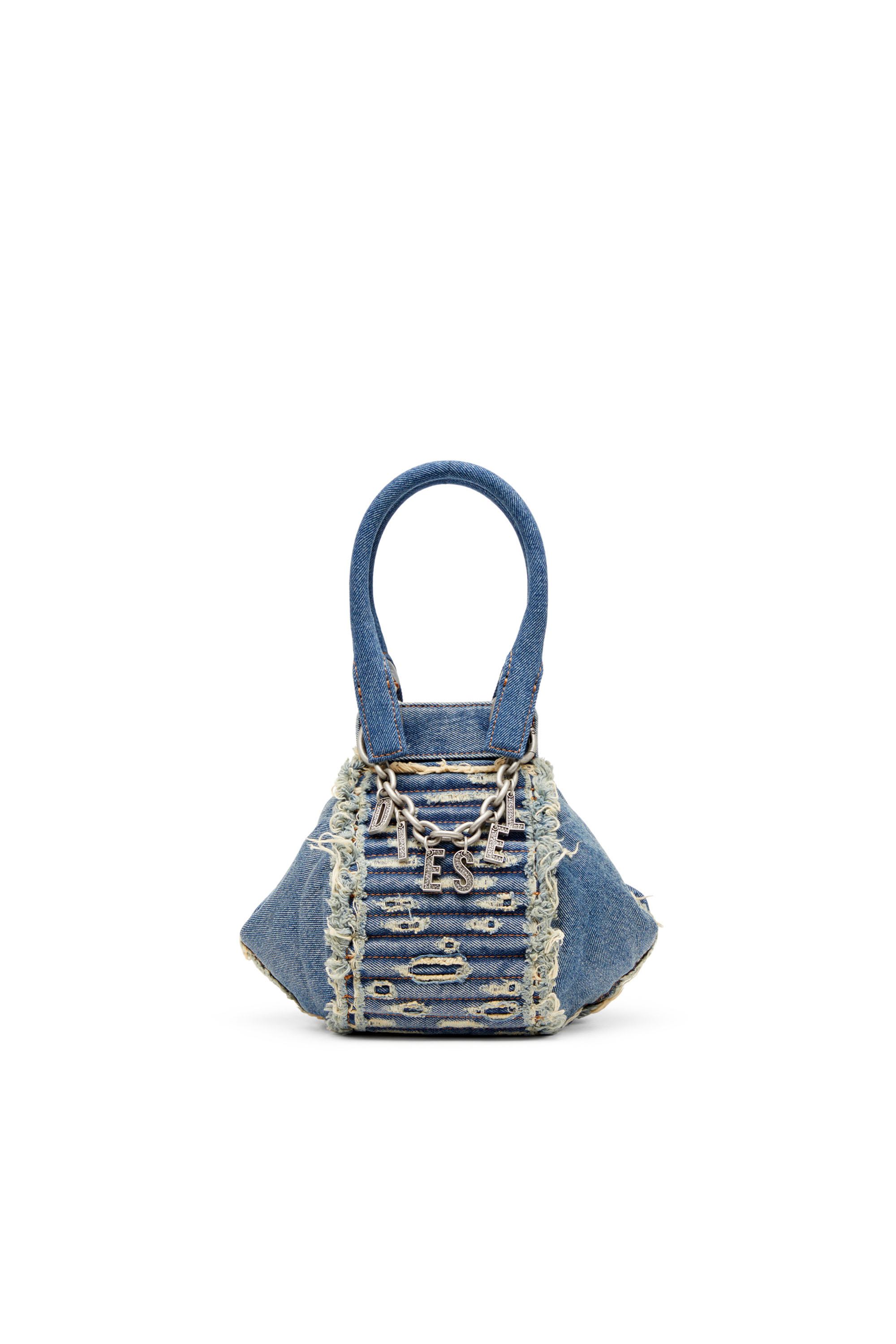 Diesel - D-VINA-XS, Woman's D-Vina-Xs-Handbag in distressed quilted denim in Blue - 1