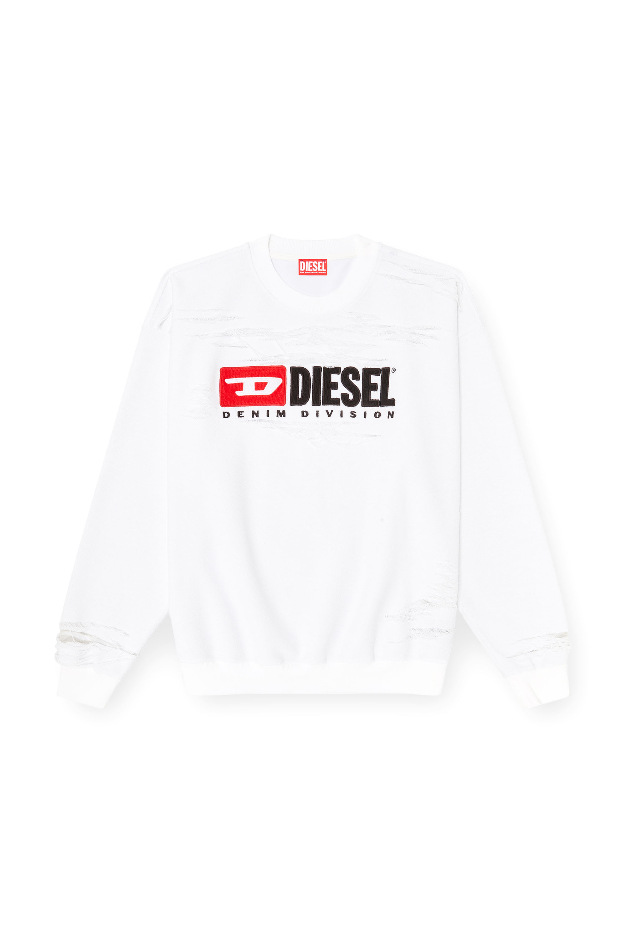 Diesel - S-BOXT-V1, Man's Sweatshirt with devor&egrave;e floating threads in White - 3