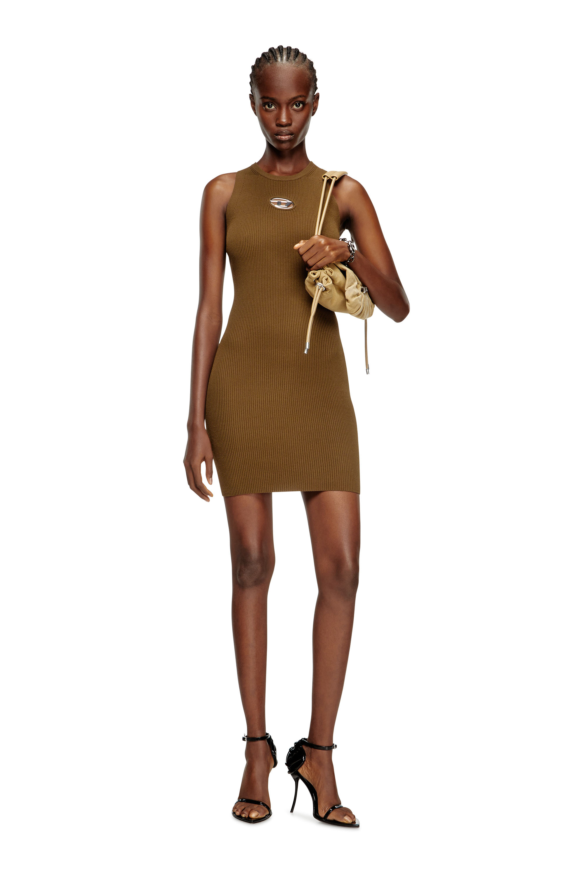 Diesel - M-CADDIX, Woman's Ribbed knit sleeveless dress in Brown - 1