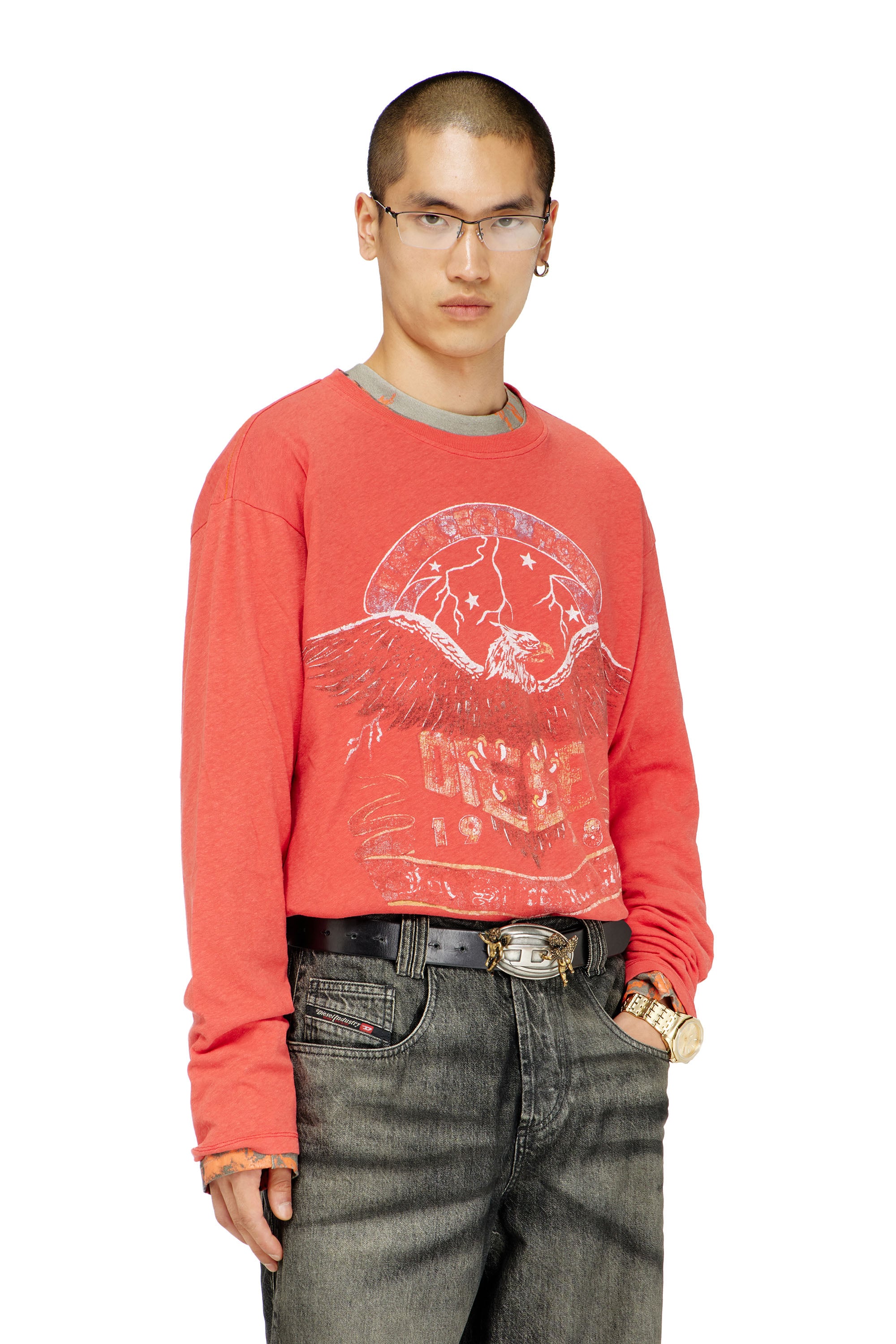 Diesel - T-GERI-LS, Man's Long-sleeve T-shirt with concert graphics in Red - 1