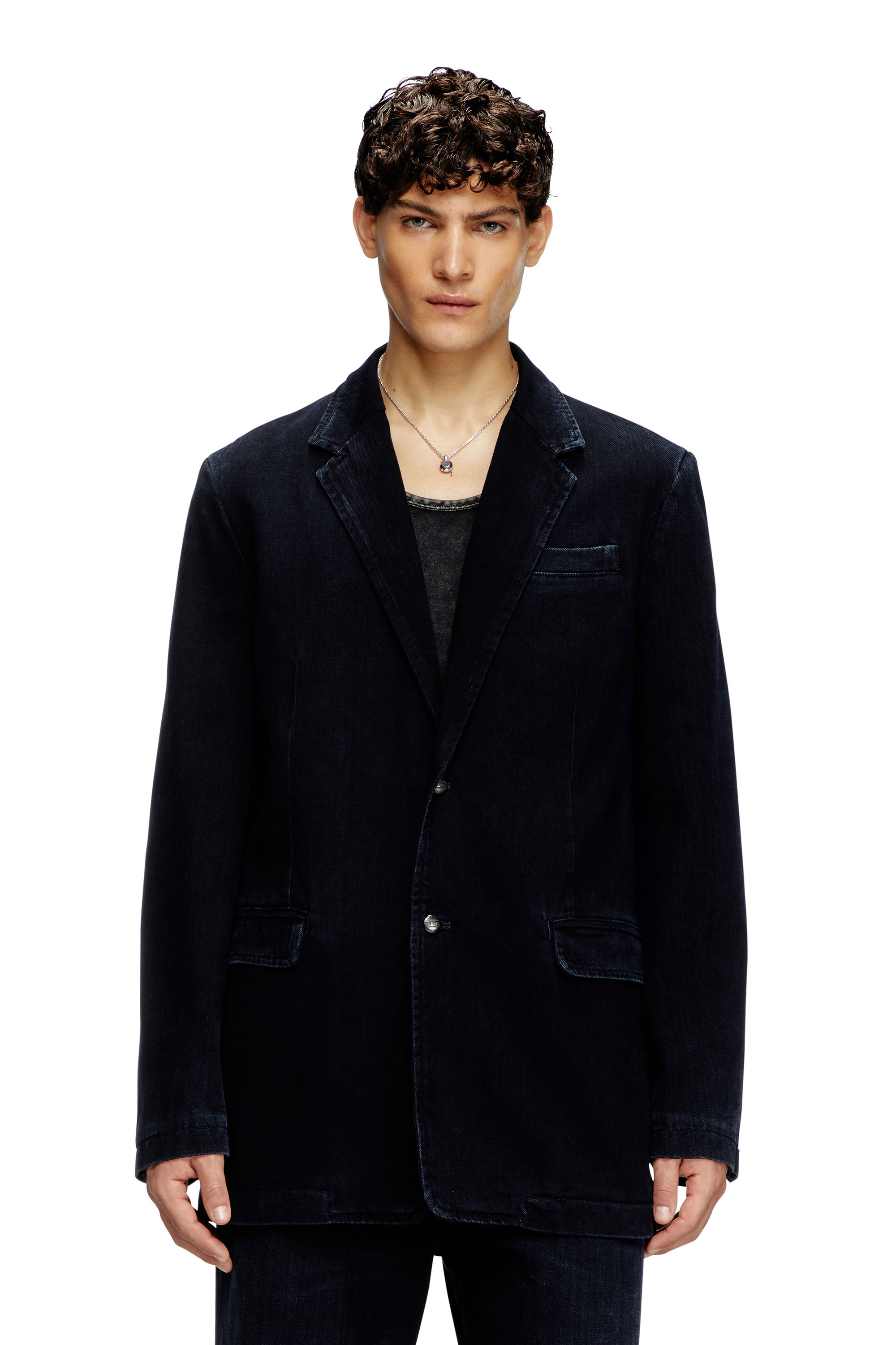 Diesel - D-REGER-D, Unisex's Blazer in streaky denim in Dark Blue - 1