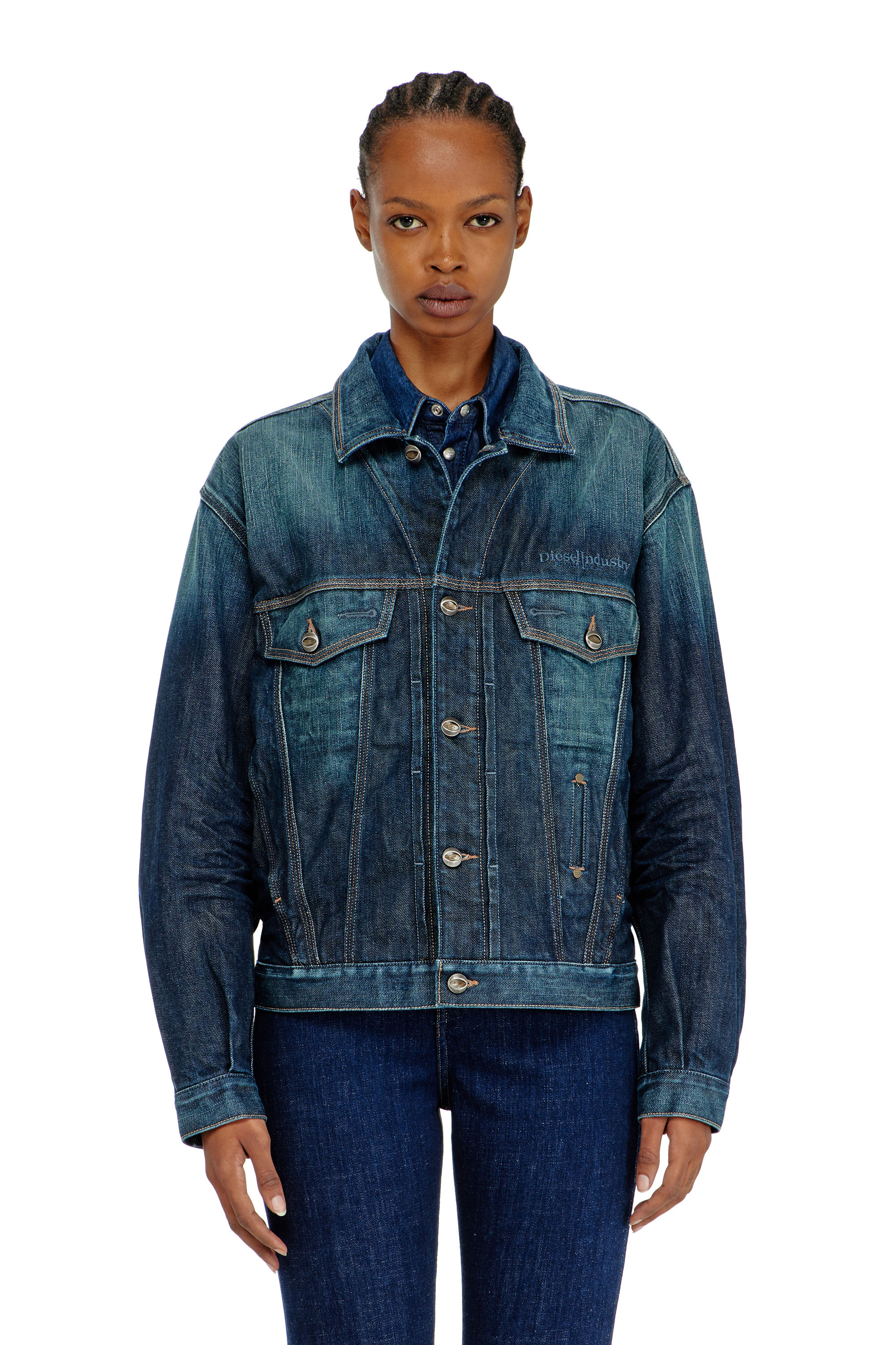 Diesel - D-DENVER-CL, Unisex's Trucker jacket in selvedge denim in Dark Blue - 6