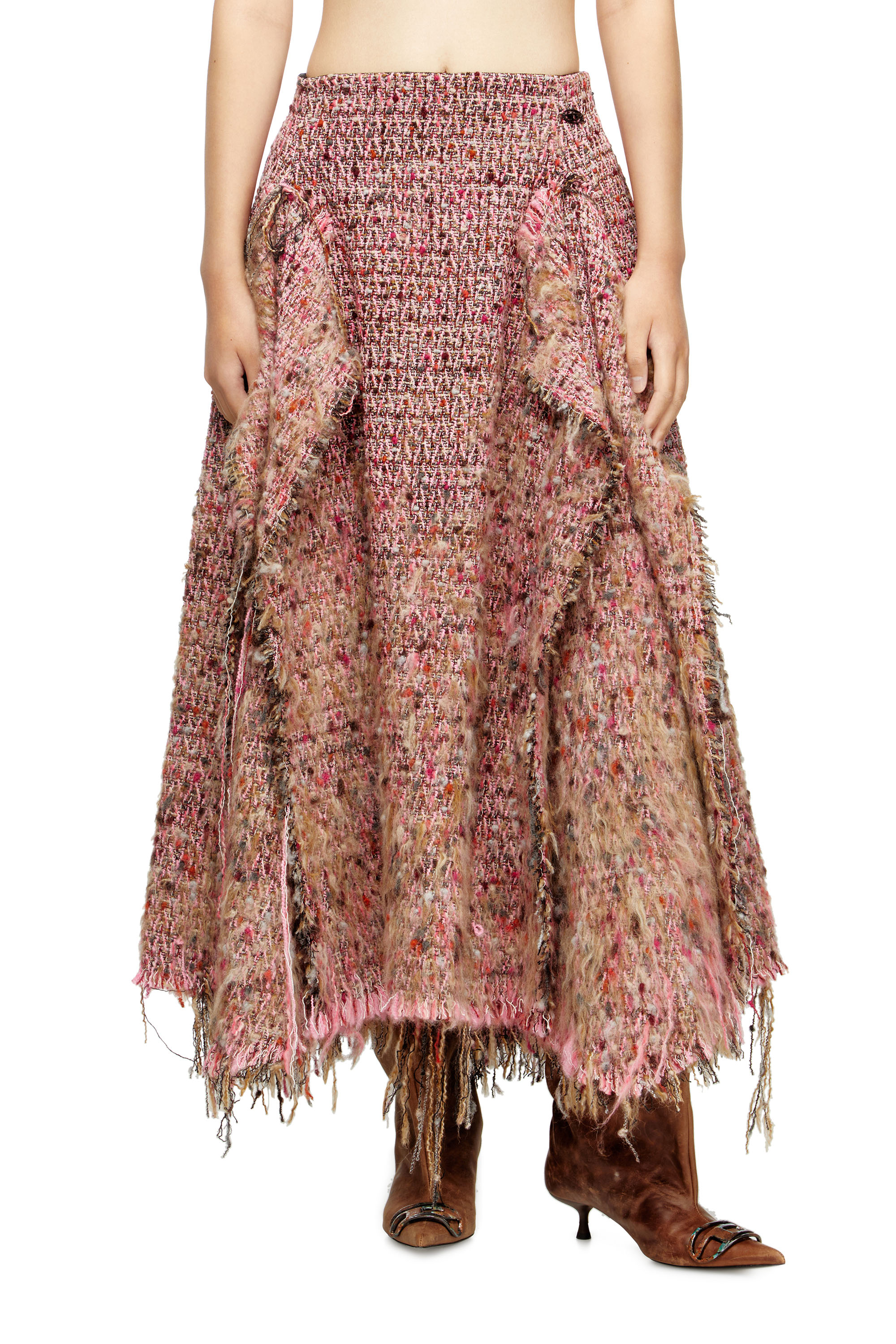 O-RIELLA, Pink Diesel - O-RIELLA, Woman's Brushed bouclé skirt with frayed hem in Pink - 3