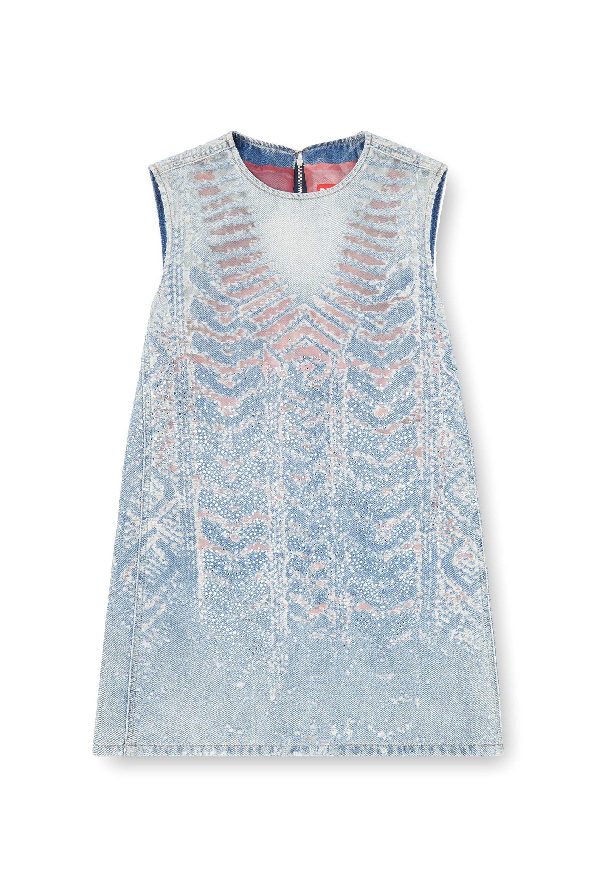 Diesel - DE-MYRELA-S, Woman's Mini dress in microstone devor&eacute; denim in Light Blue - 1