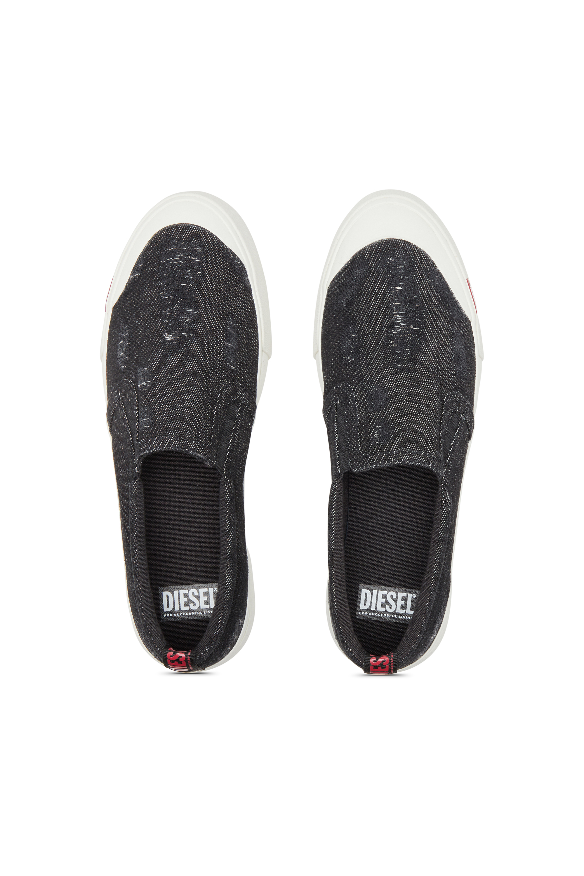 Diesel - S-ATHOS SLIP ON, Man's S-Athos Slip On-Slip-on sneakers in distressed denim in Black - 5