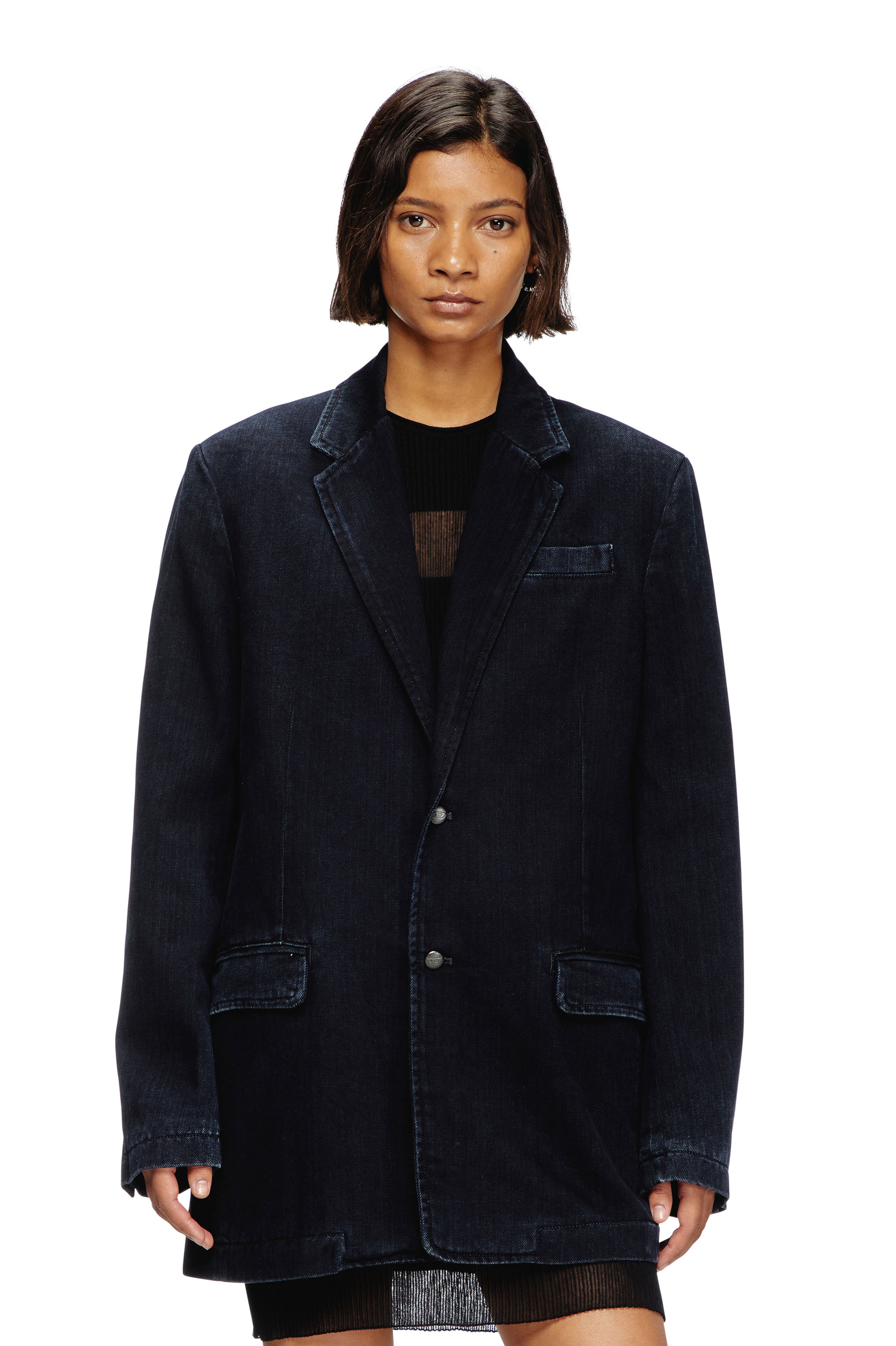 Diesel - D-REGER-D, Unisex's Blazer in streaky denim in Dark Blue - 6