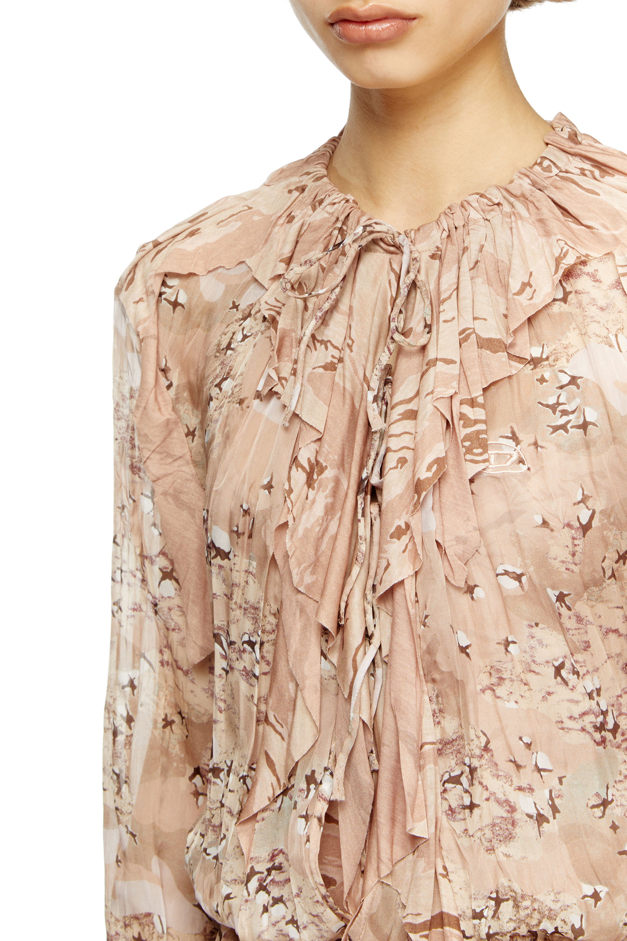 D-AZZLING-R1, Face Powder Diesel - D-AZZLING-R1, Woman's Ruffled maxi dress in camo chiffon in Face Powder - 5