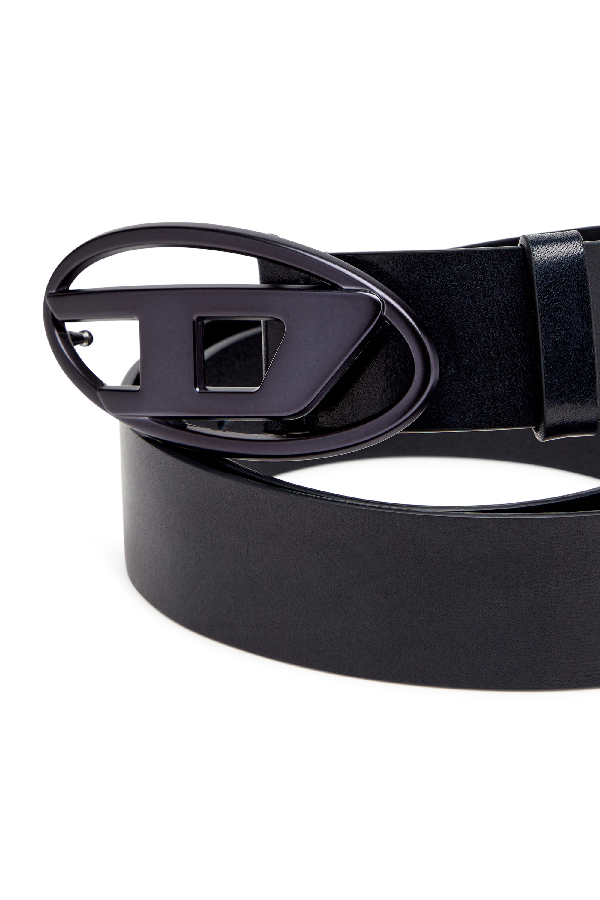 Diesel - B-1DR, Unisex's 3.9cm leather belt with metallic Oval D buckle in Dark Blue - 3