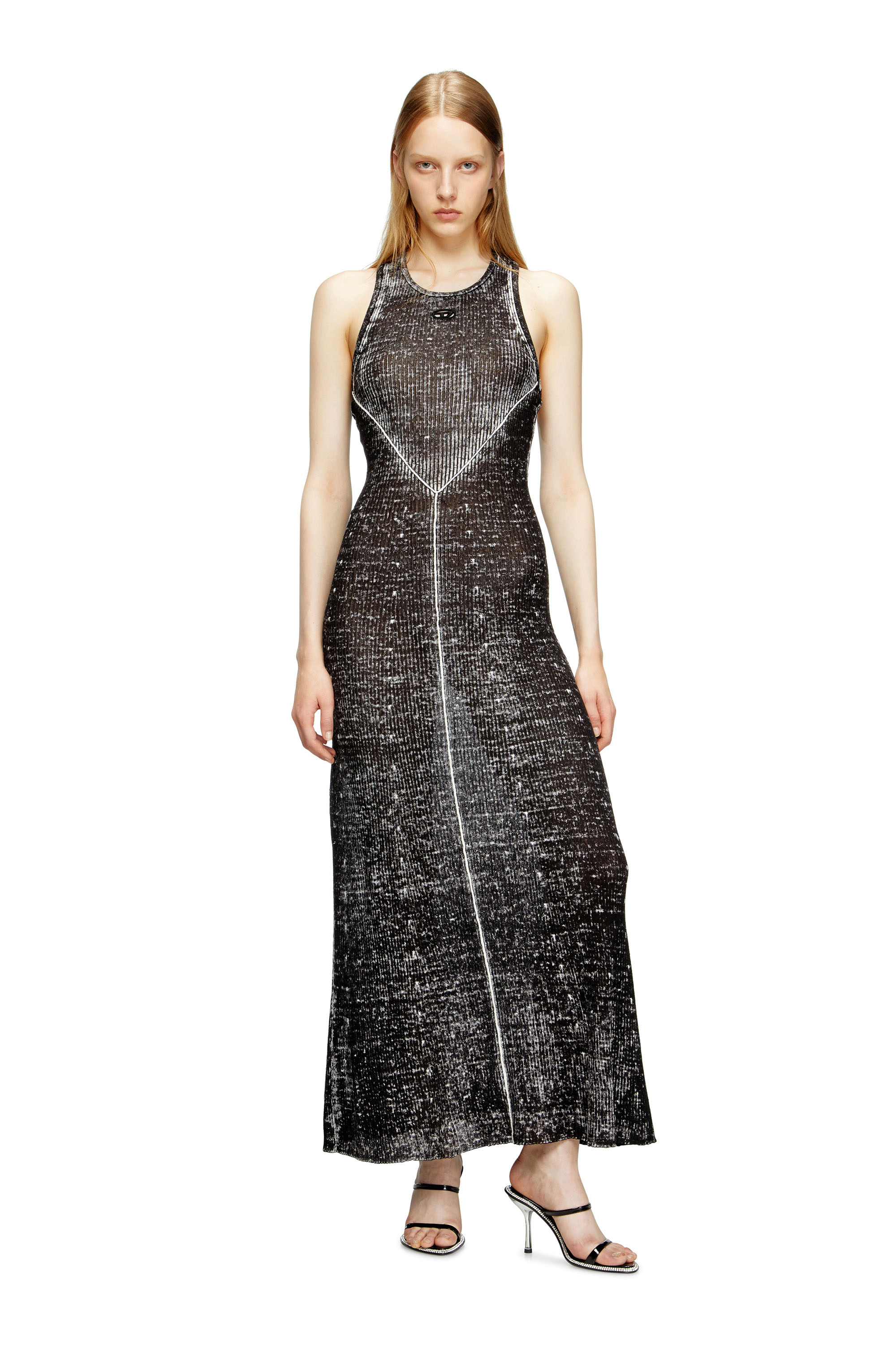 Diesel - M-RAB, Woman's Linen-knit dress with cut-out logo in Black - 2