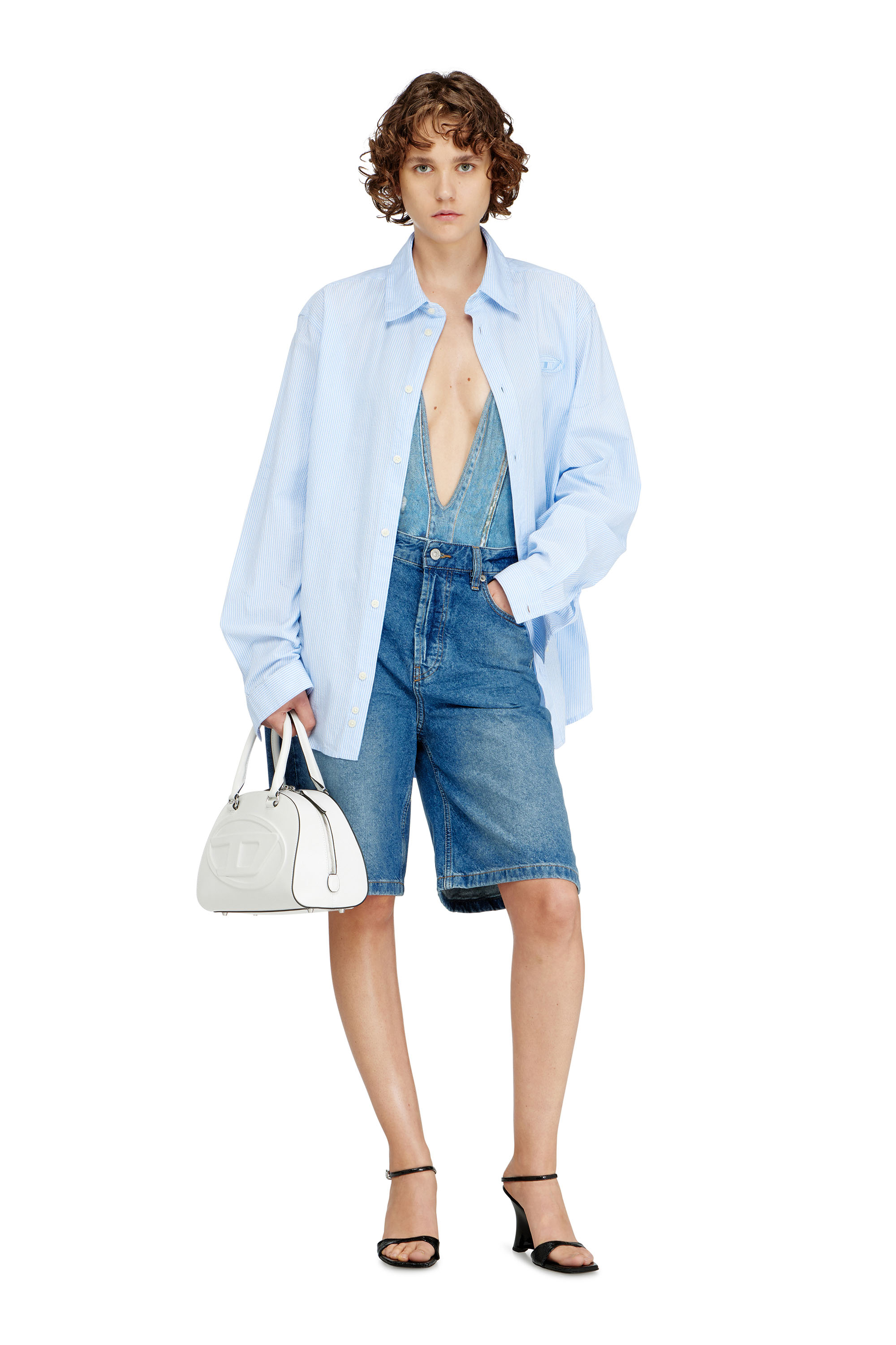 Diesel - KINSLEY-DNM, Woman's Plunging swimsuit with denim trompe l'oeil in null - 4