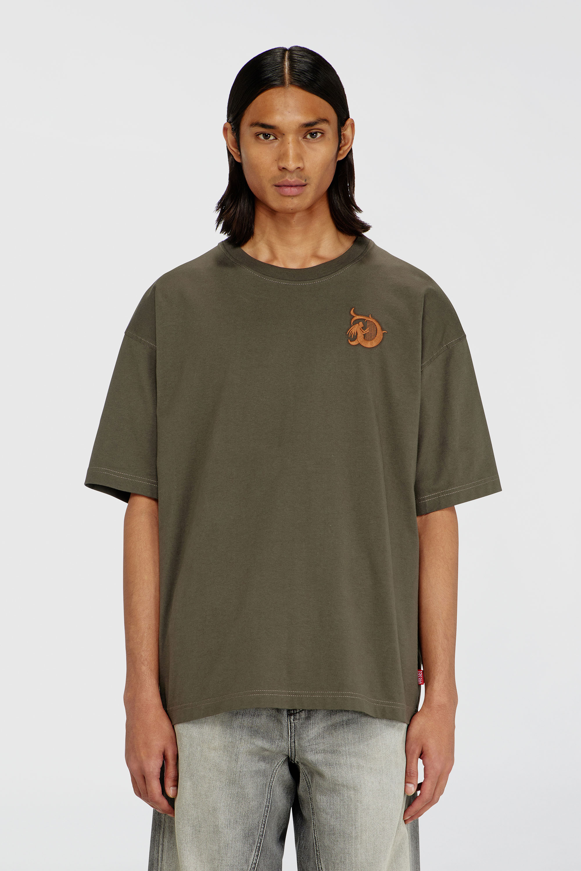 Diesel - T-BOXT-AA11, Man's Jersey T-shirt with flocked print in Military Green - 1