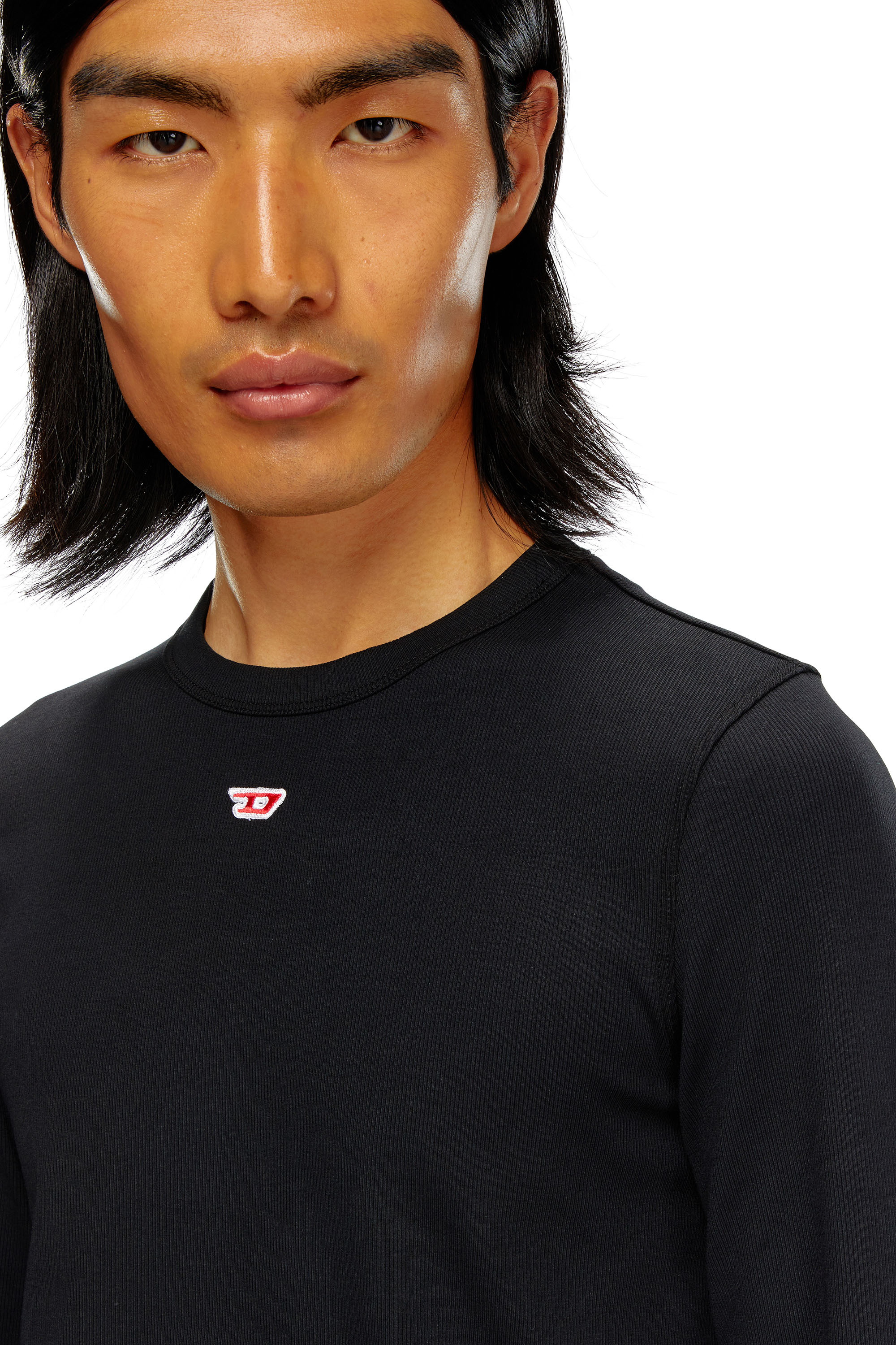 Diesel - D-RIBBER-LS-N, Man's Long-sleeve T-shirt with D patch in Black - 5