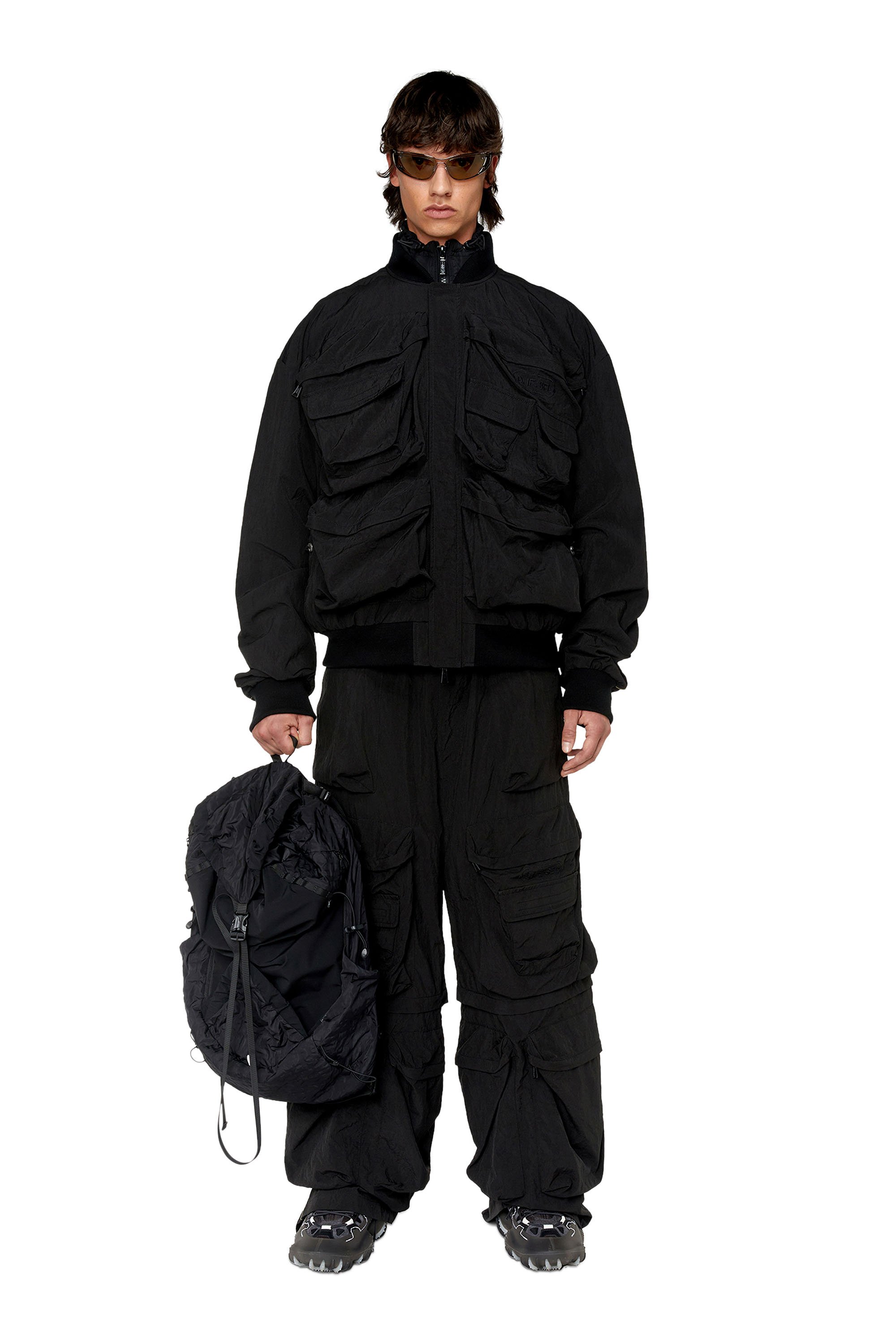 Diesel - P-STAIND, Man Cargo pants in wrinkled nylon canvas in Black - Image 2