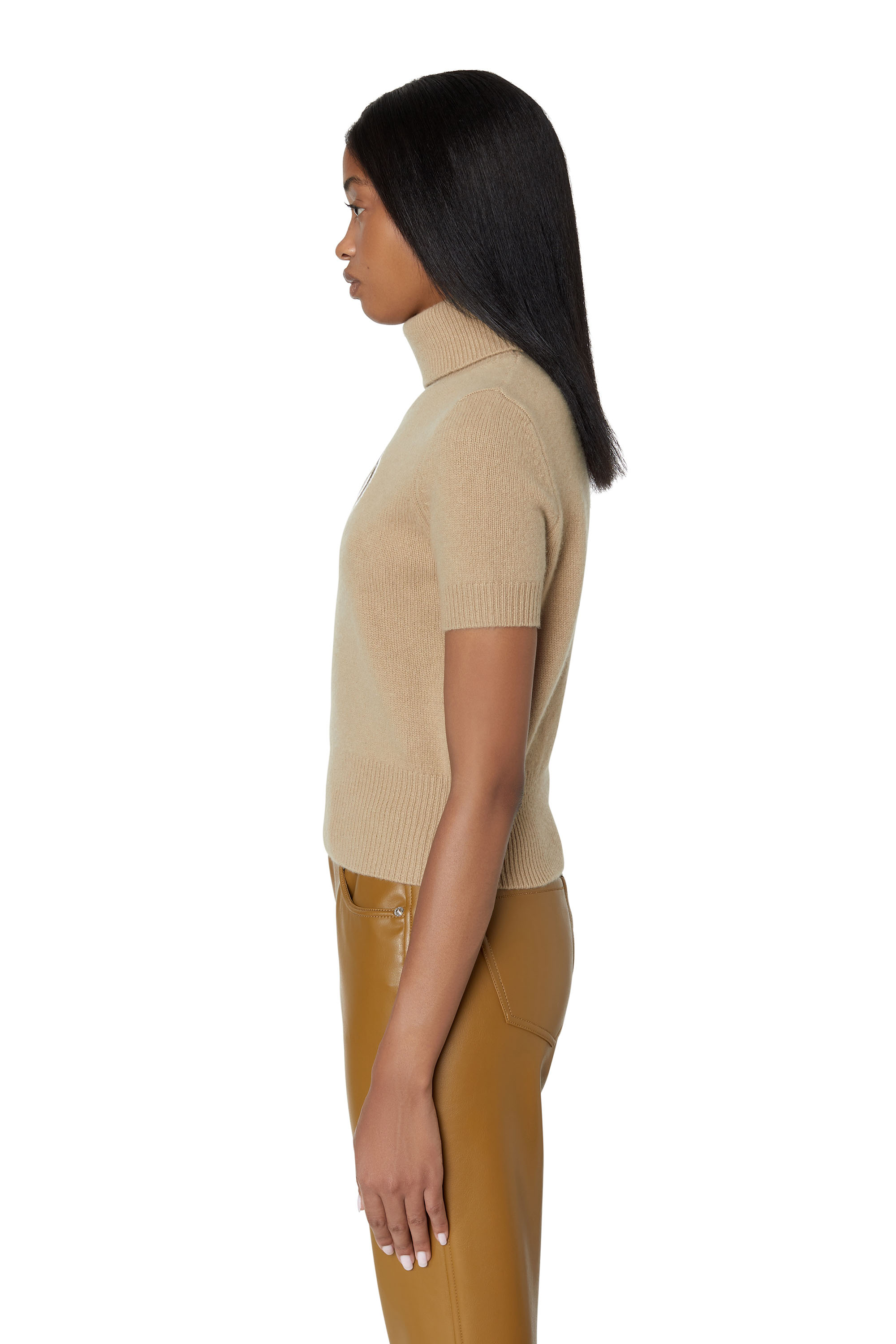 Diesel - M-ARGARET, Woman Short-sleeve jumper with cut-out logo in Beige - Image 6