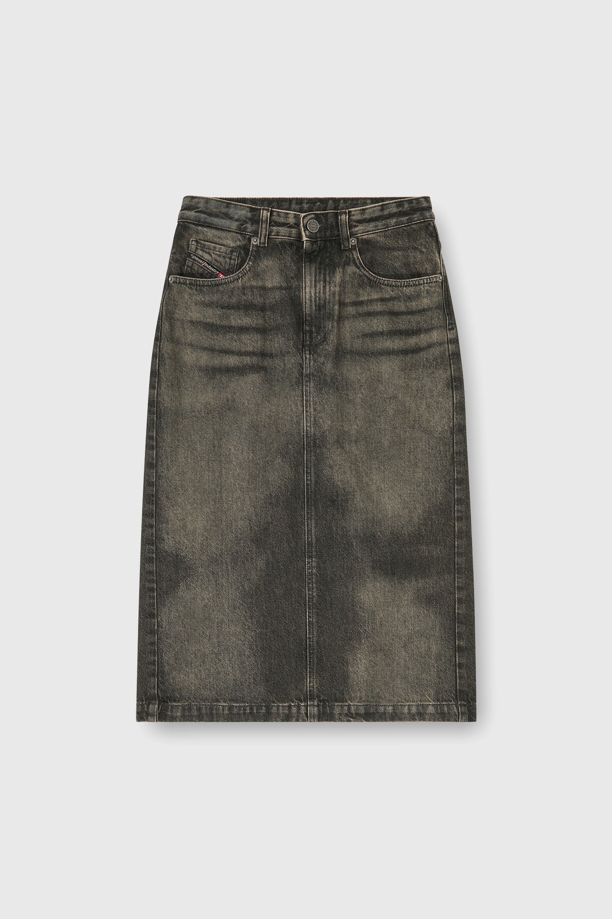 Diesel - DE-PENDY-FSJ, Woman's Pencil skirt in dirty-effect denim in Black/Dark grey - 2