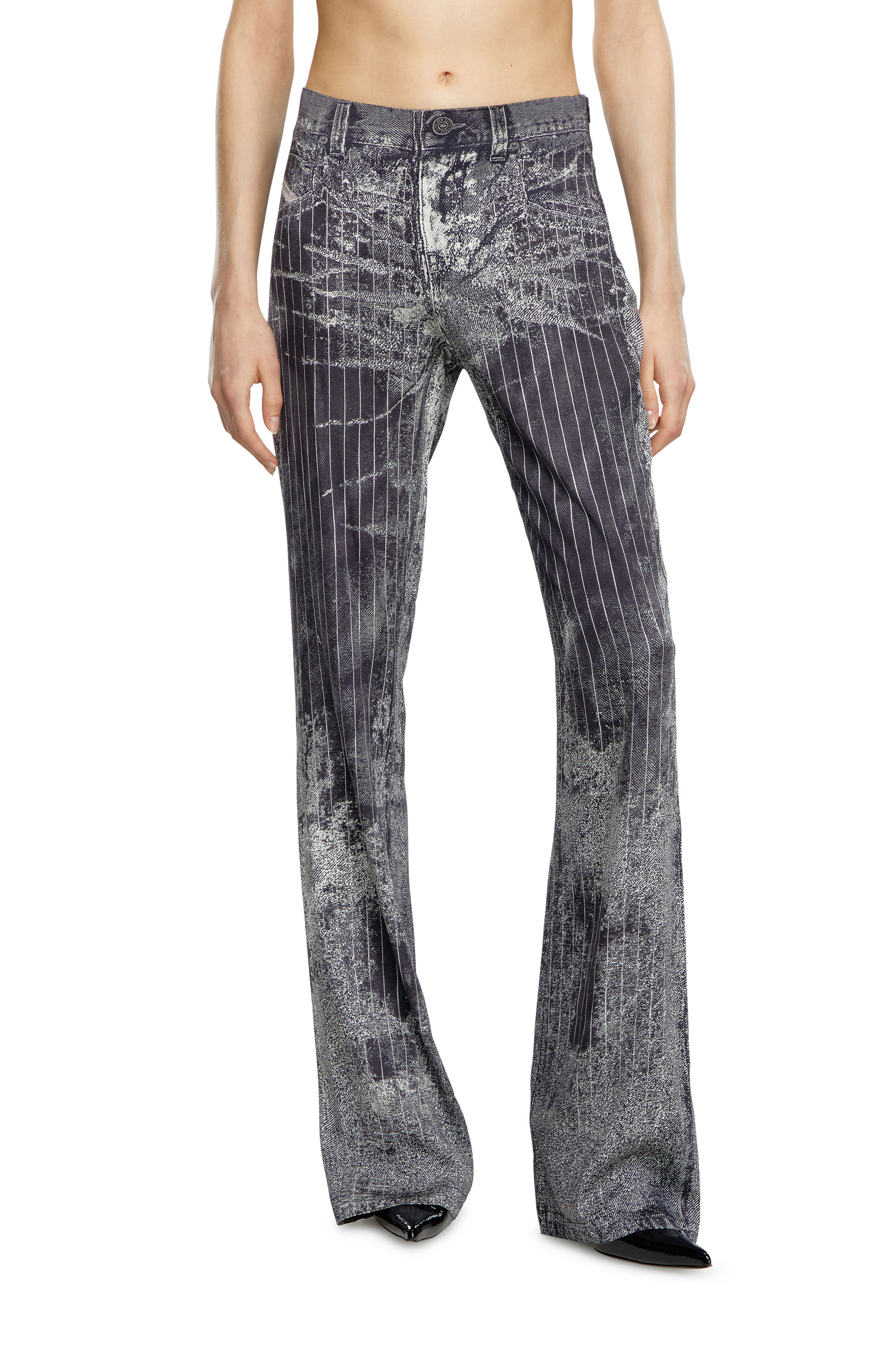 Diesel - P-RETTY, Woman's Bootcut satin pants with pinstripe print in Black - 2