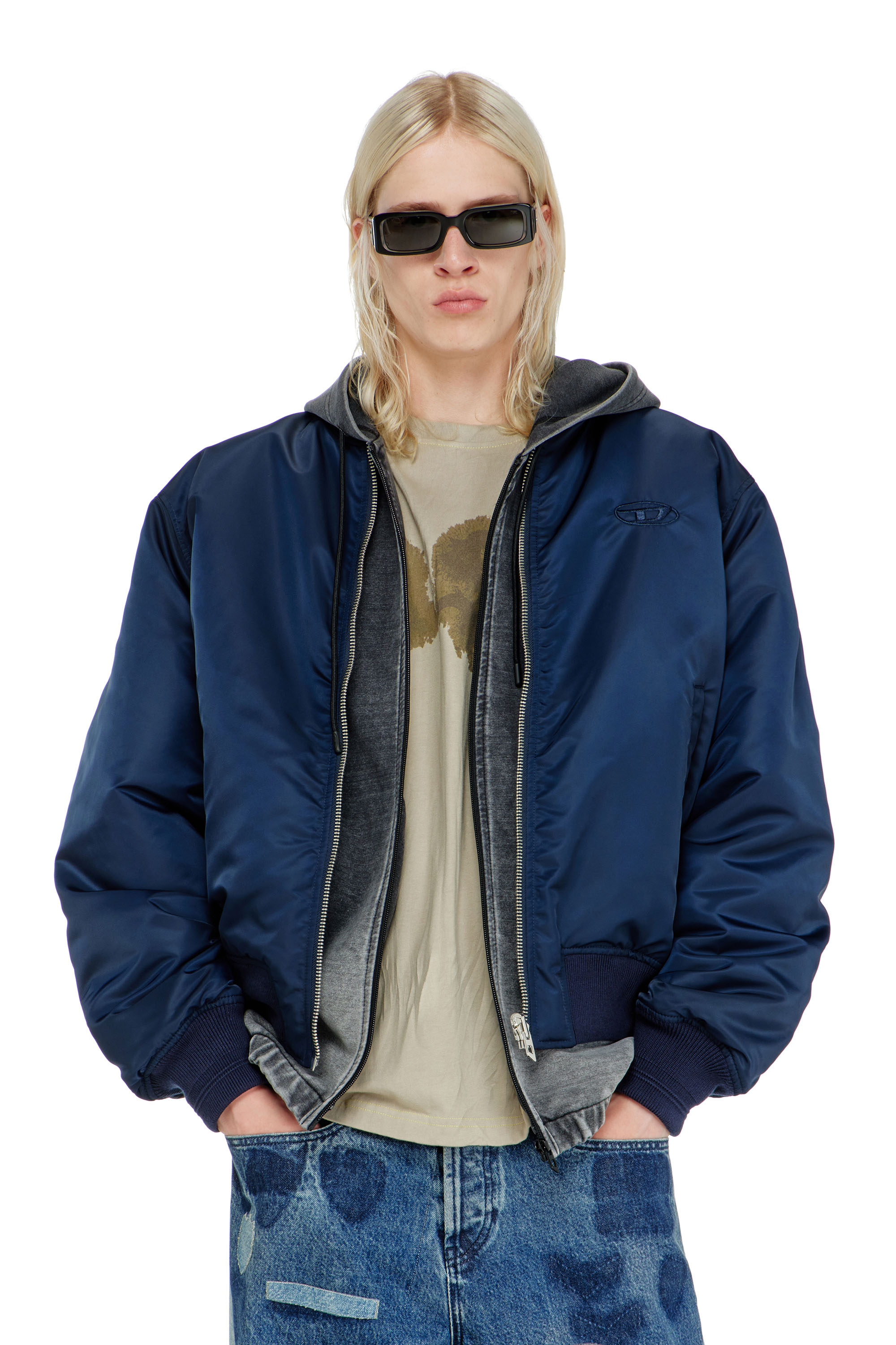 Diesel - W-TYPE-D1, Man's Padded bomber jacket with Oval D embroidery in Navy Blue - 1