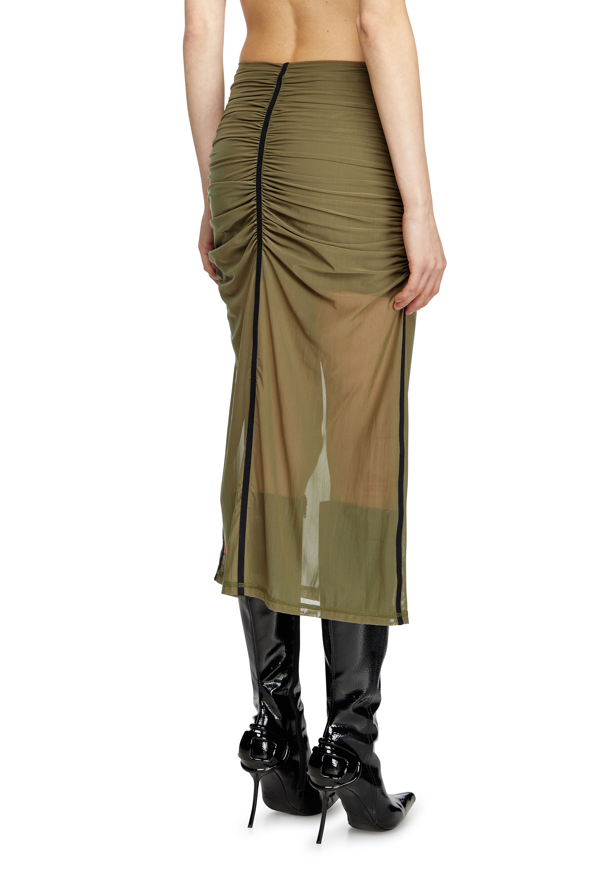 Diesel - O-IRA, Woman's Gathered stretch skirt in Olive Green - 3