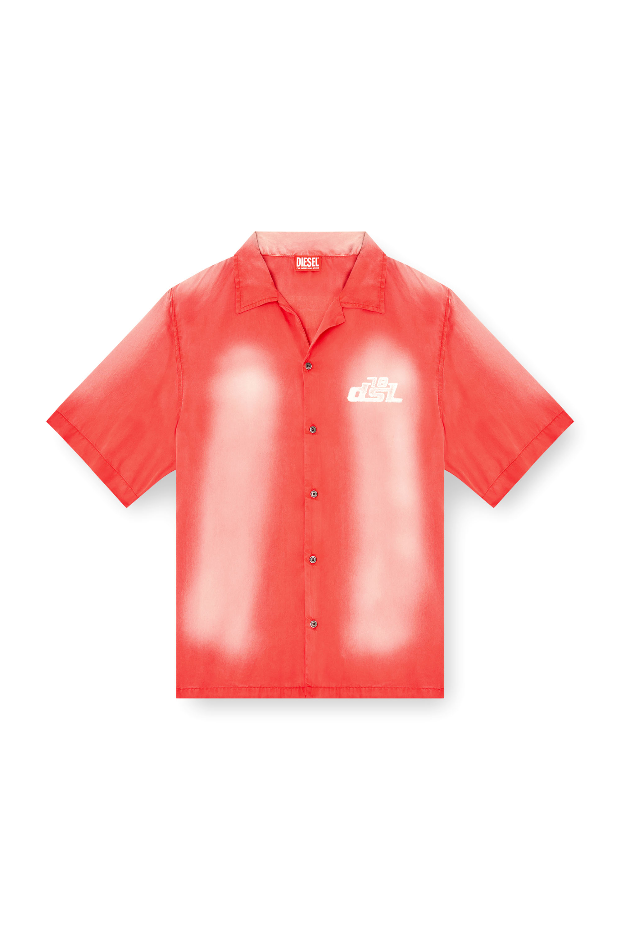 Diesel - S-ELLY, Man's Faded bowling shirt with logo prints in Red - 3