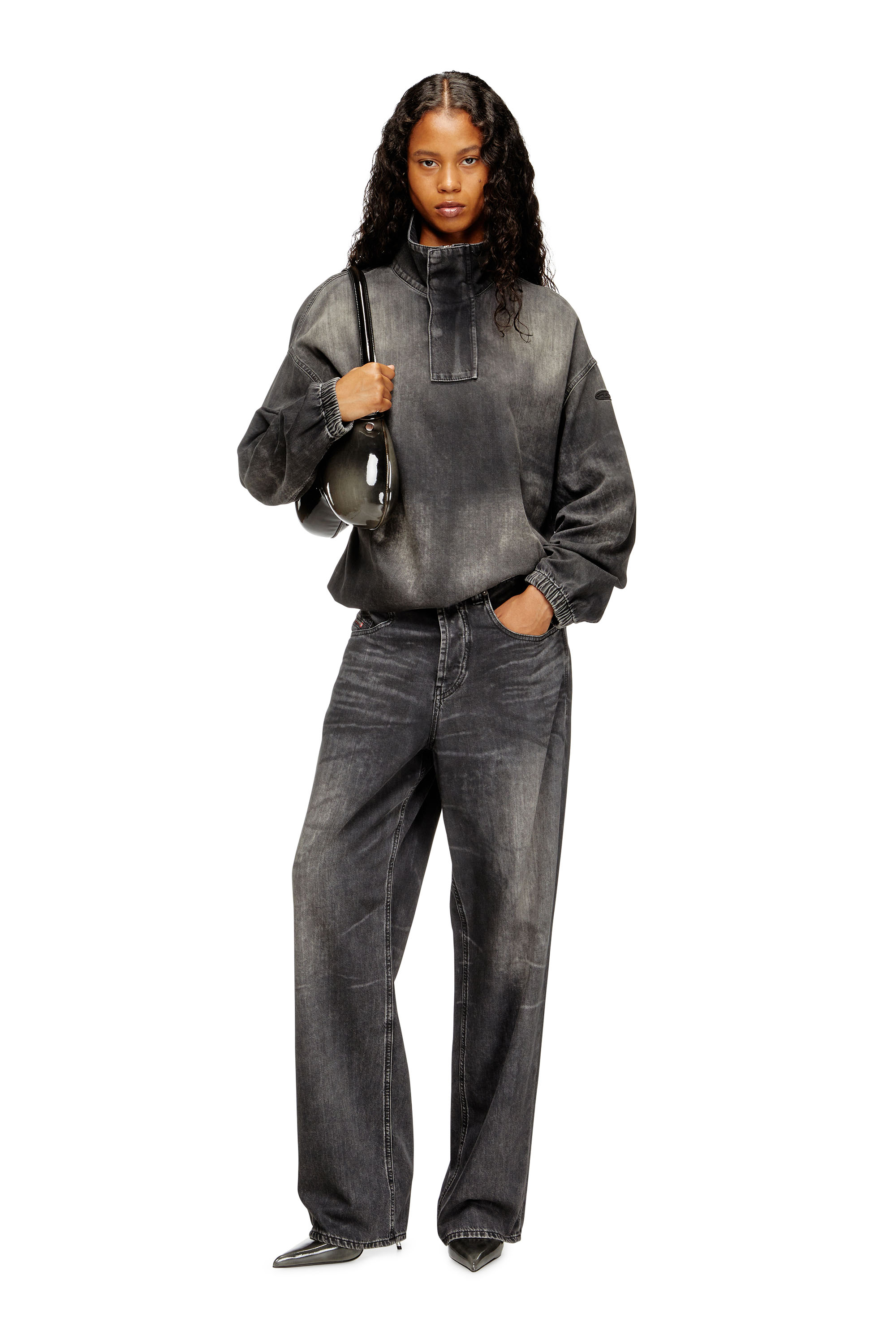 Diesel - D-FLOW-S3, Unisex's Denim top with mock neck in Black - 7