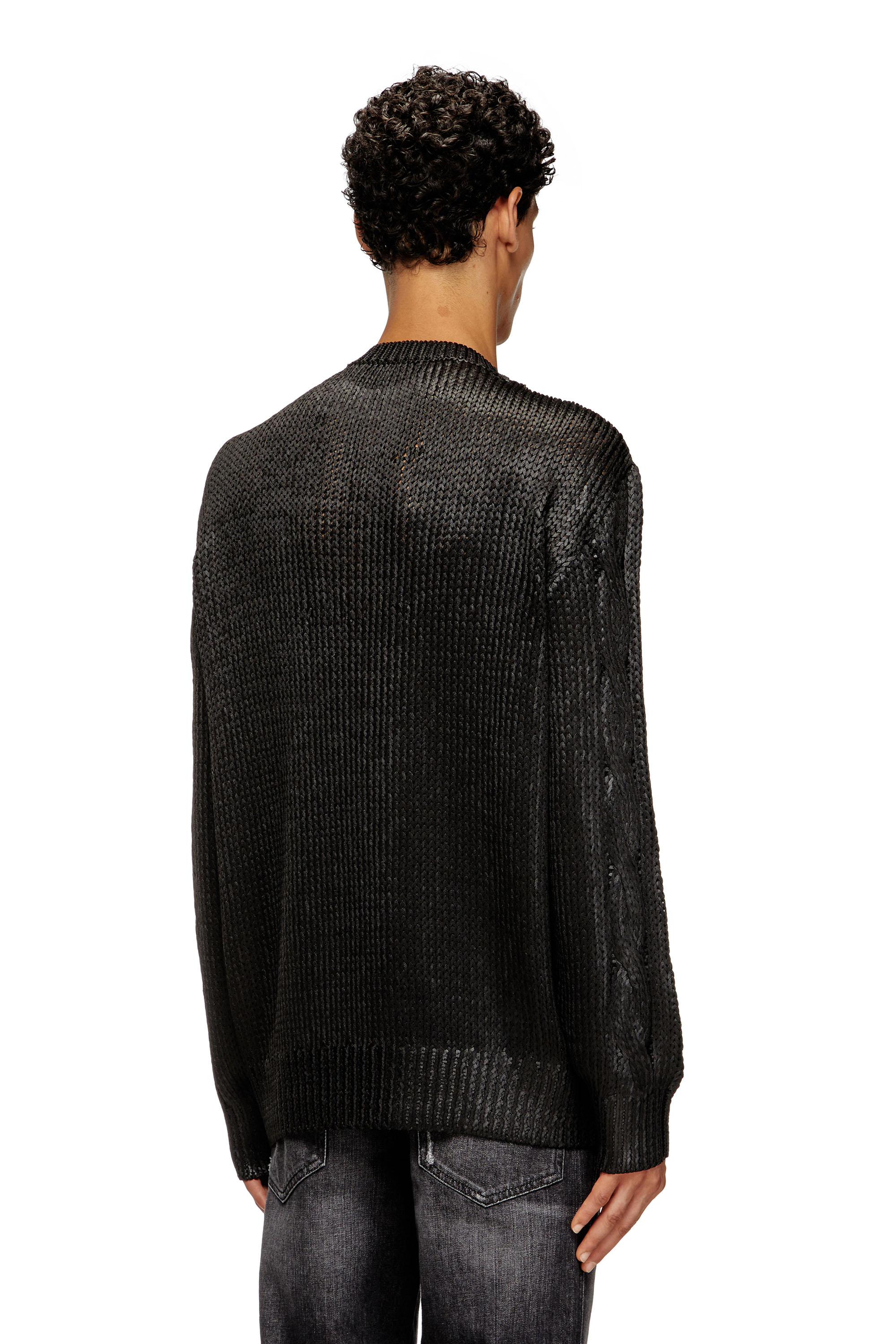 Diesel - K-MICHIU, Man's Cable-knit jumper with shiny effect in Black - 4