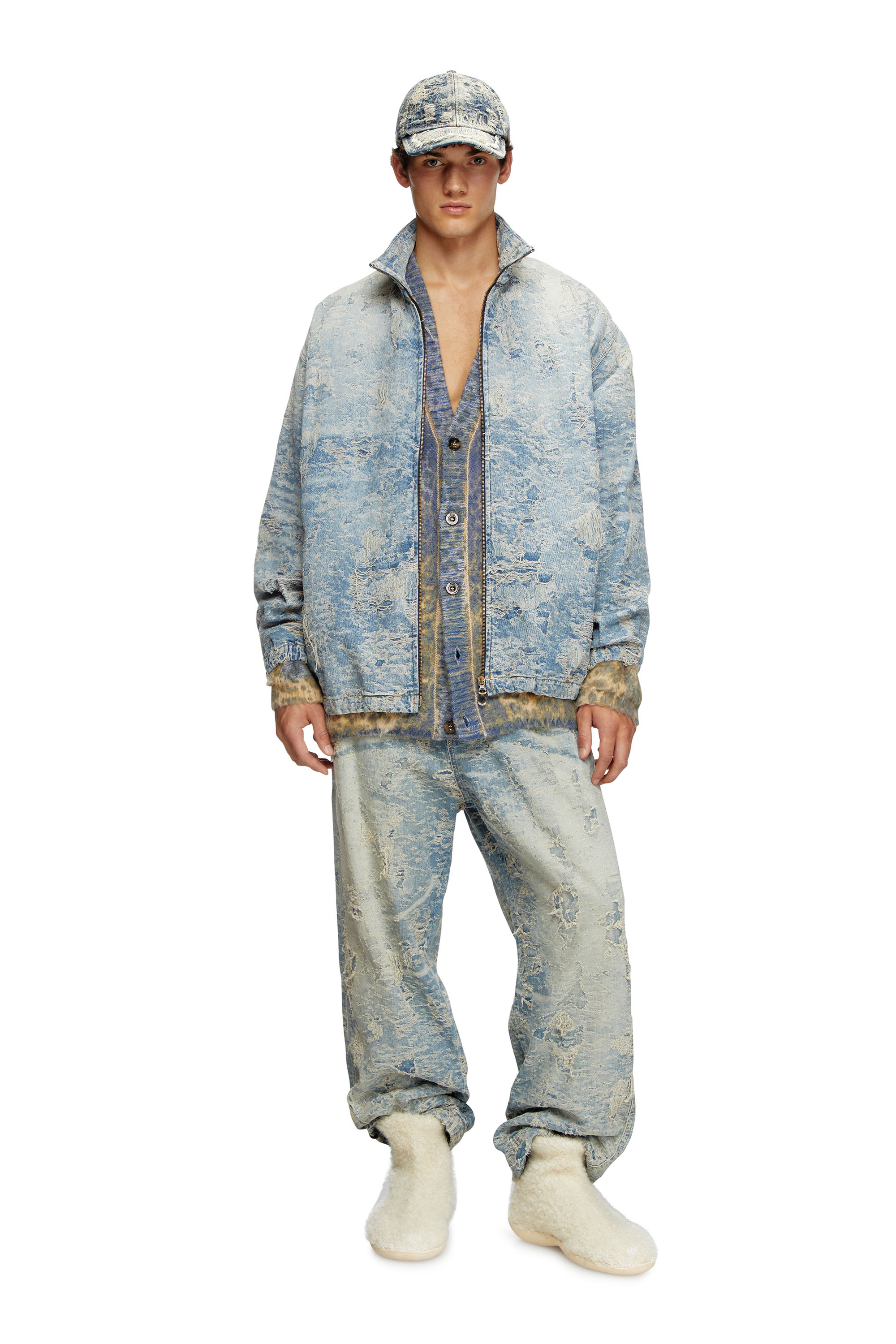 Diesel - D-KRAP-FSF, Unisex's Zip jacket in dirty jacquard denim in Light Blue - 5