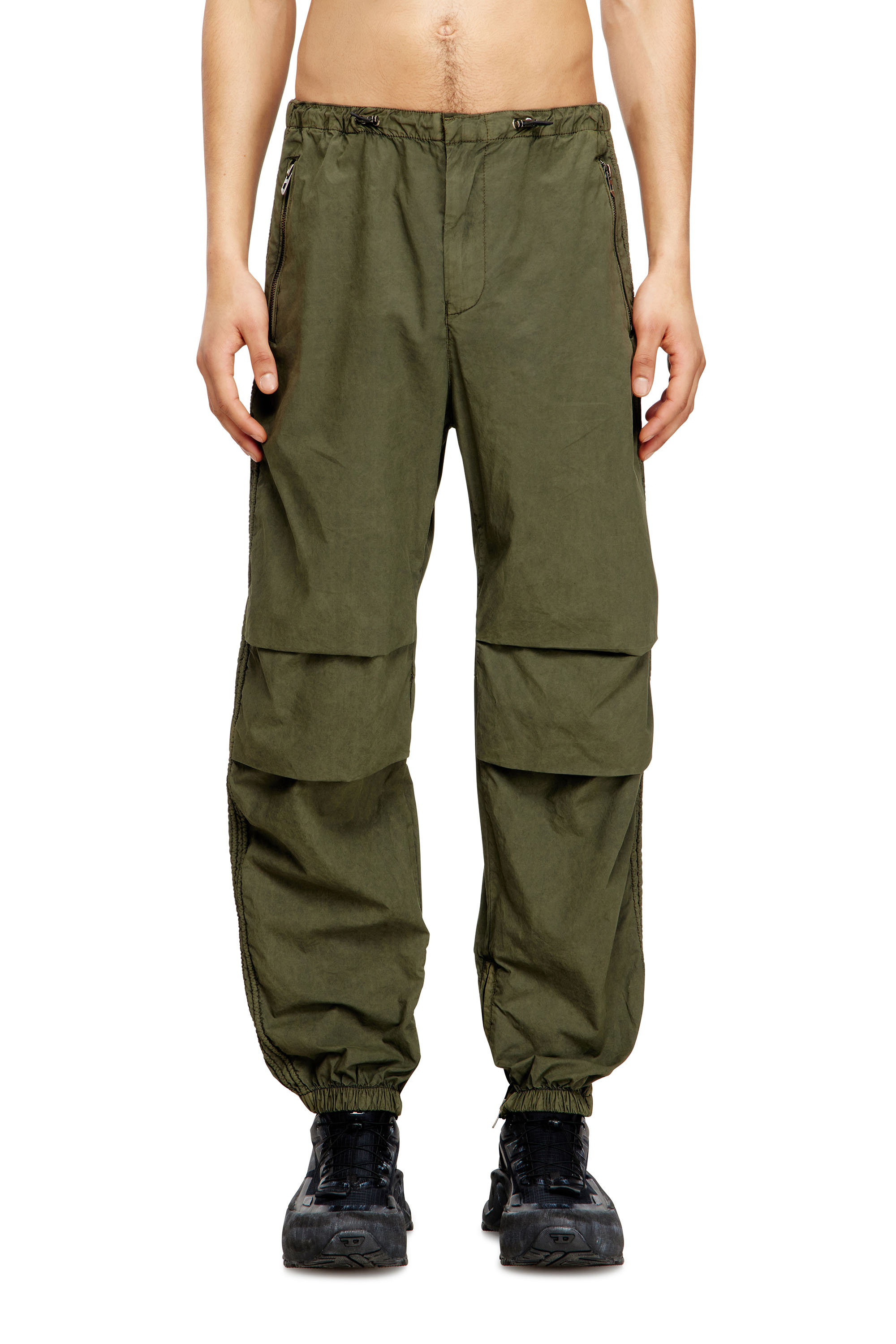 Diesel - P-STITCH, Man's Cotton cargo pants with side bands in Military Green - 1