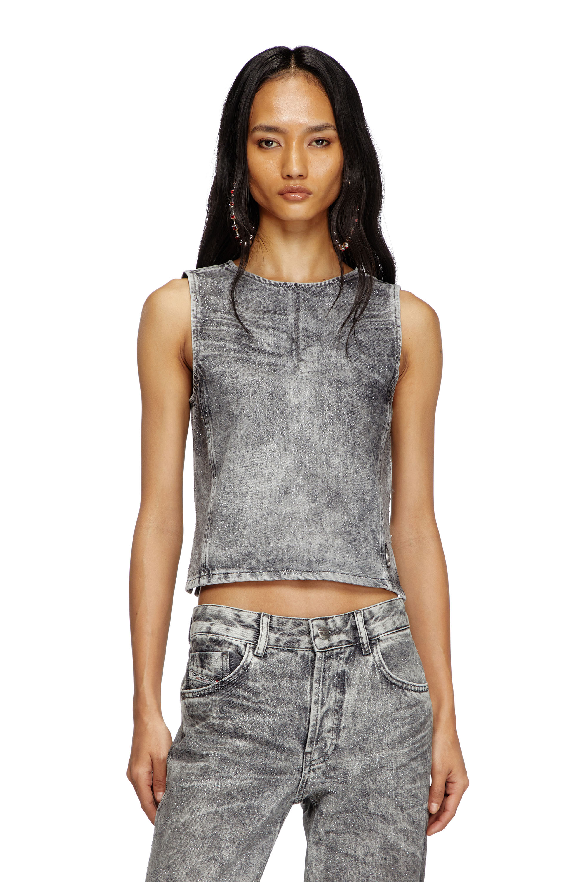 Diesel - DE-PINAR-S, Woman's Sleeveless top in crystal denim in Light Grey - 1