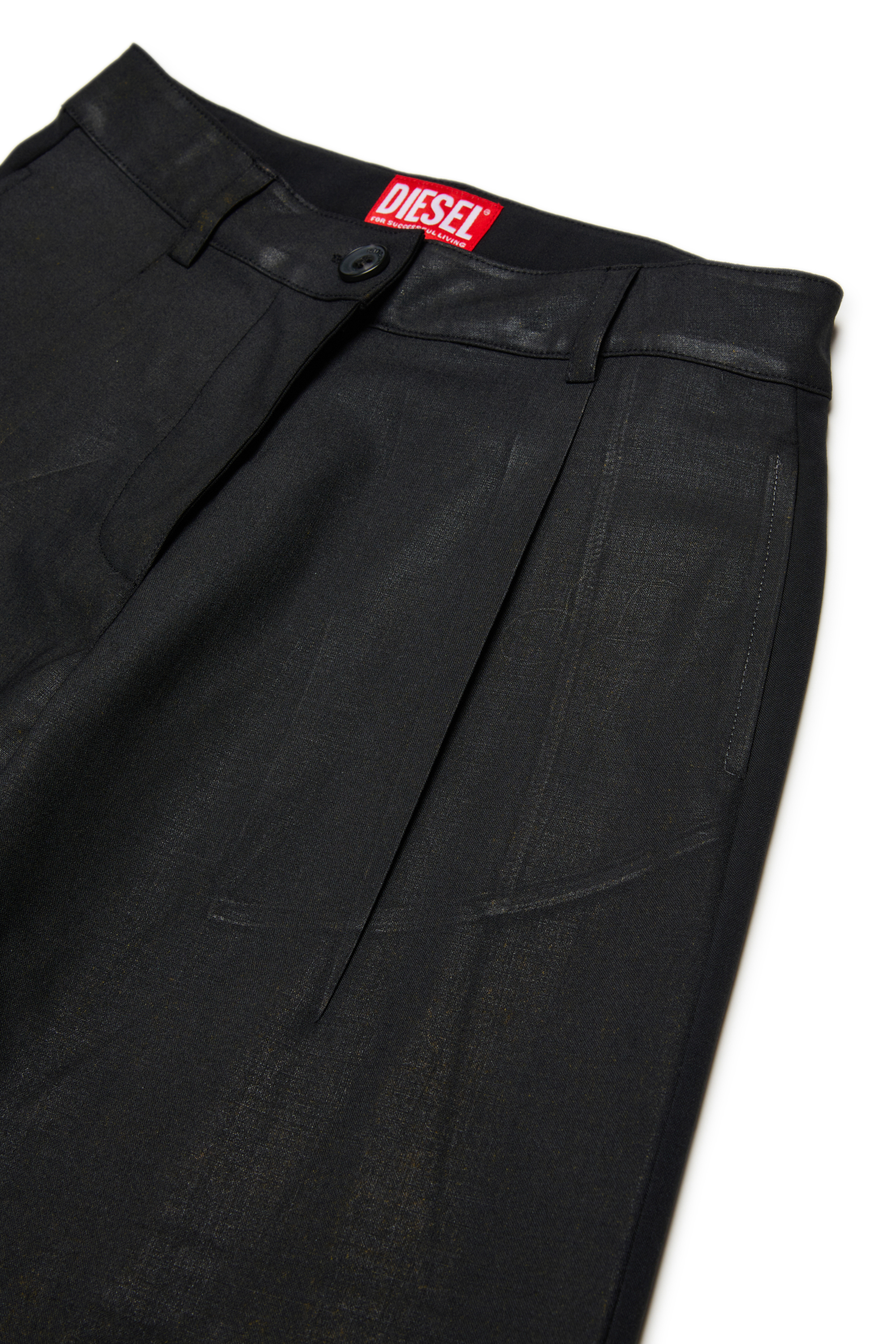 Diesel - PACLYN, Woman's Wide-leg pants in coated technical wool in Black - 3