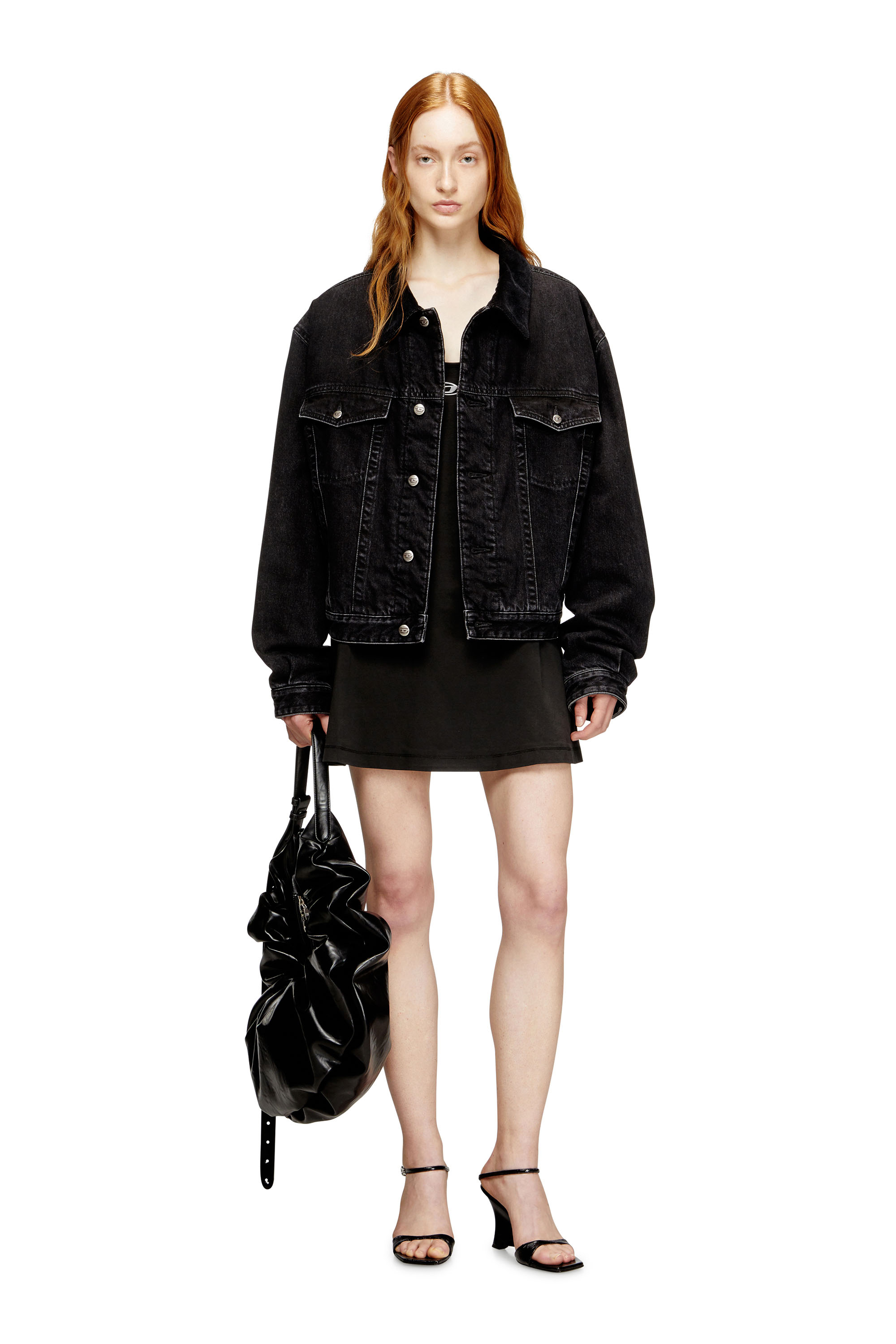 Diesel - D-NEWHOP-OD, Woman's Mini dress in cotton with Oval D logo in Black - 1