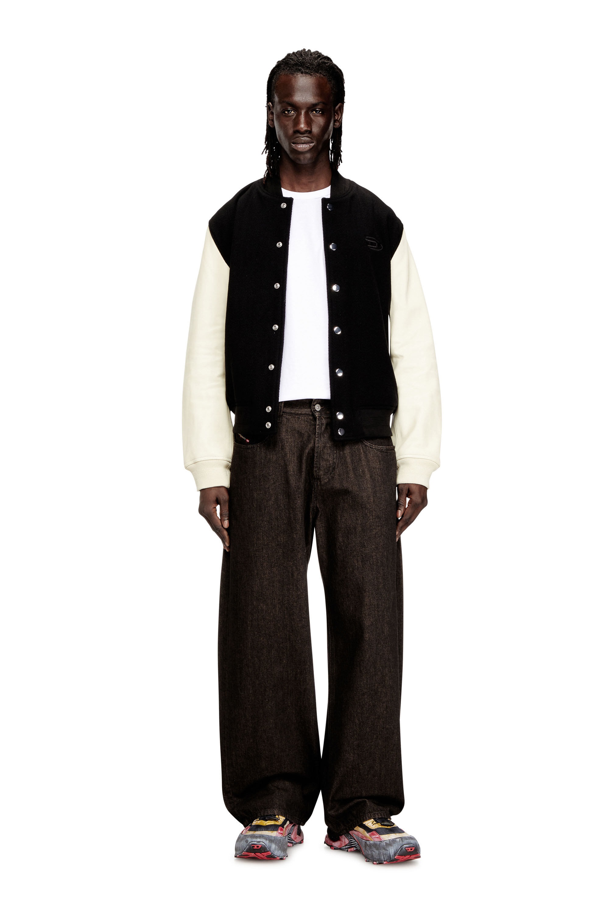 Diesel - L-ARRY-WRD, Man's Bomber jacket in wool blend and leather in null - 1