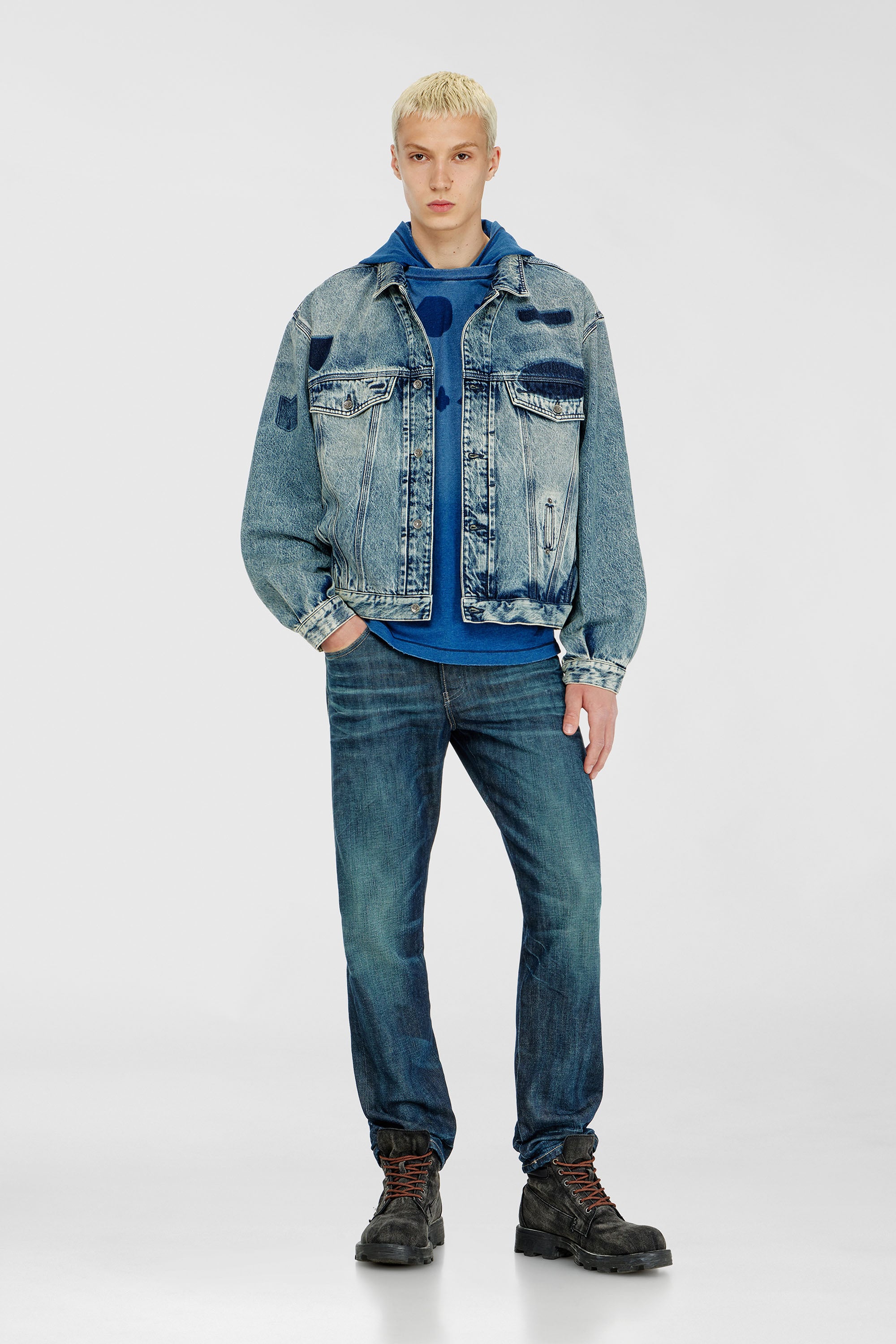 Diesel - D-DENVER-S2, Unisex's Trucker jacket with patch effects in Medium blue - 2