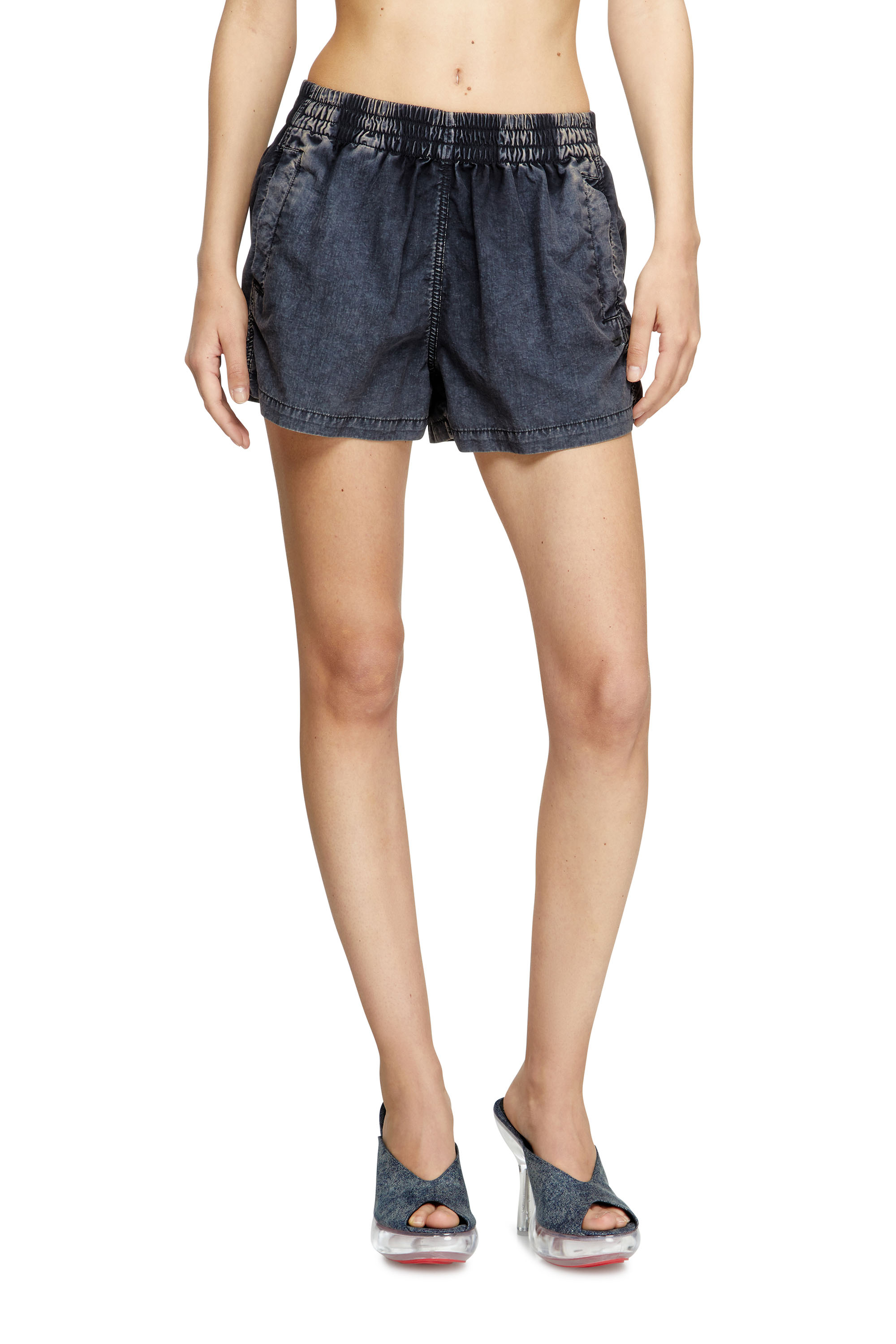 Diesel - S-OUND, Woman's Boxer shorts in treated Taslan in Dark Blue - 1