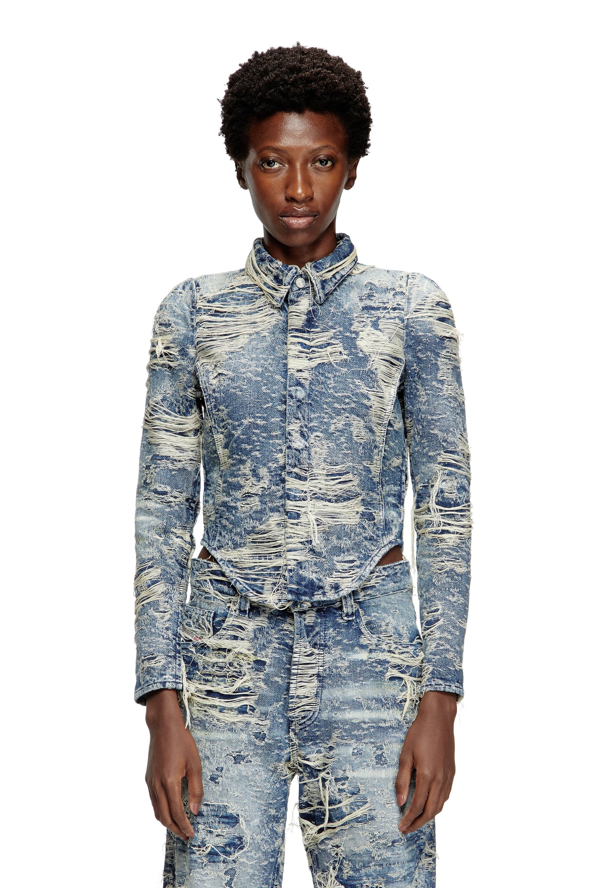 Diesel - DE-MADELINE-FSG, Woman's Shirt in jacquard denim with floating threads in Medium blue - 1