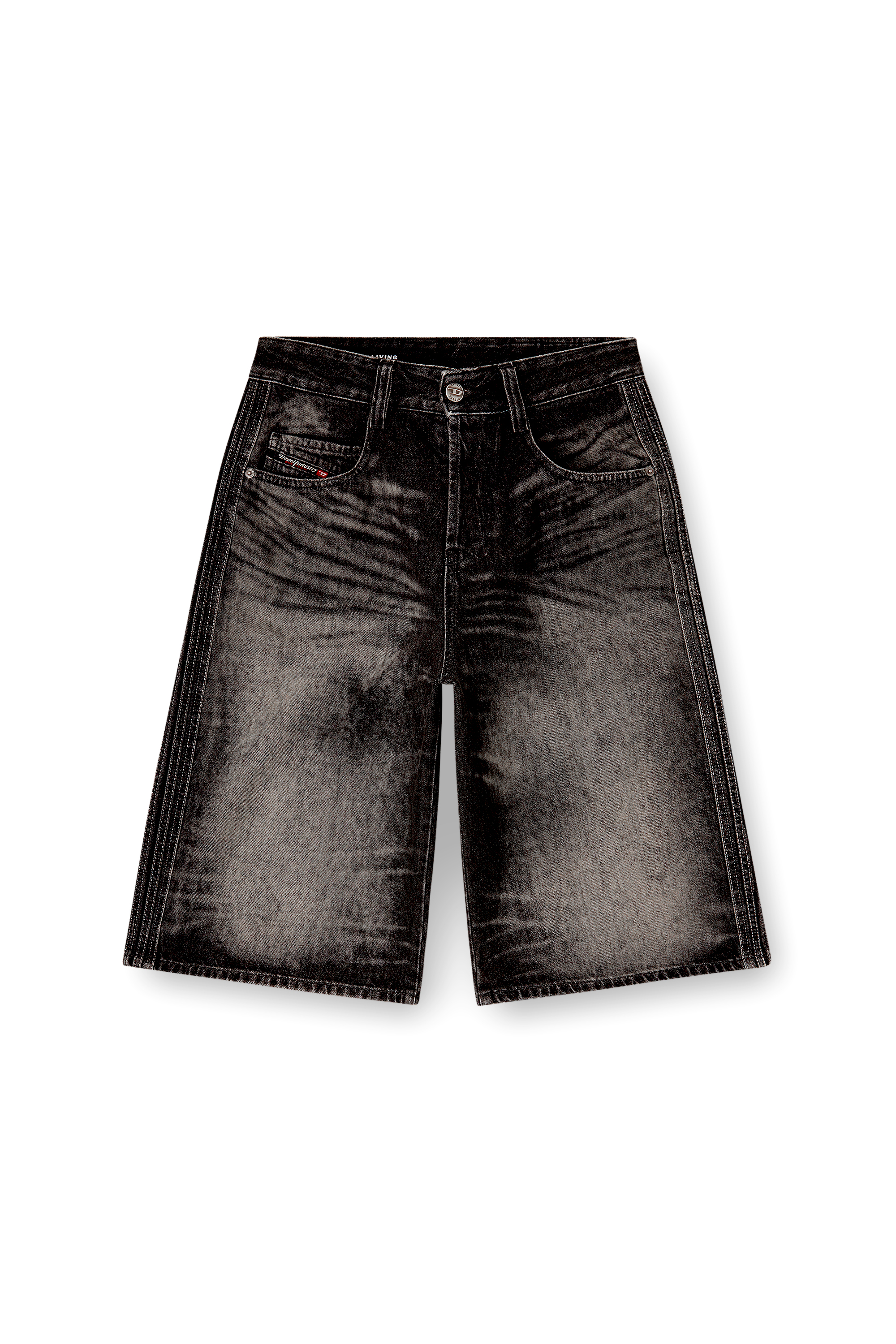 Diesel - D-ENIM-M-SHORT-S, Unisex's Long bermuda shorts in treated cotton-hemp denim in Black - 6