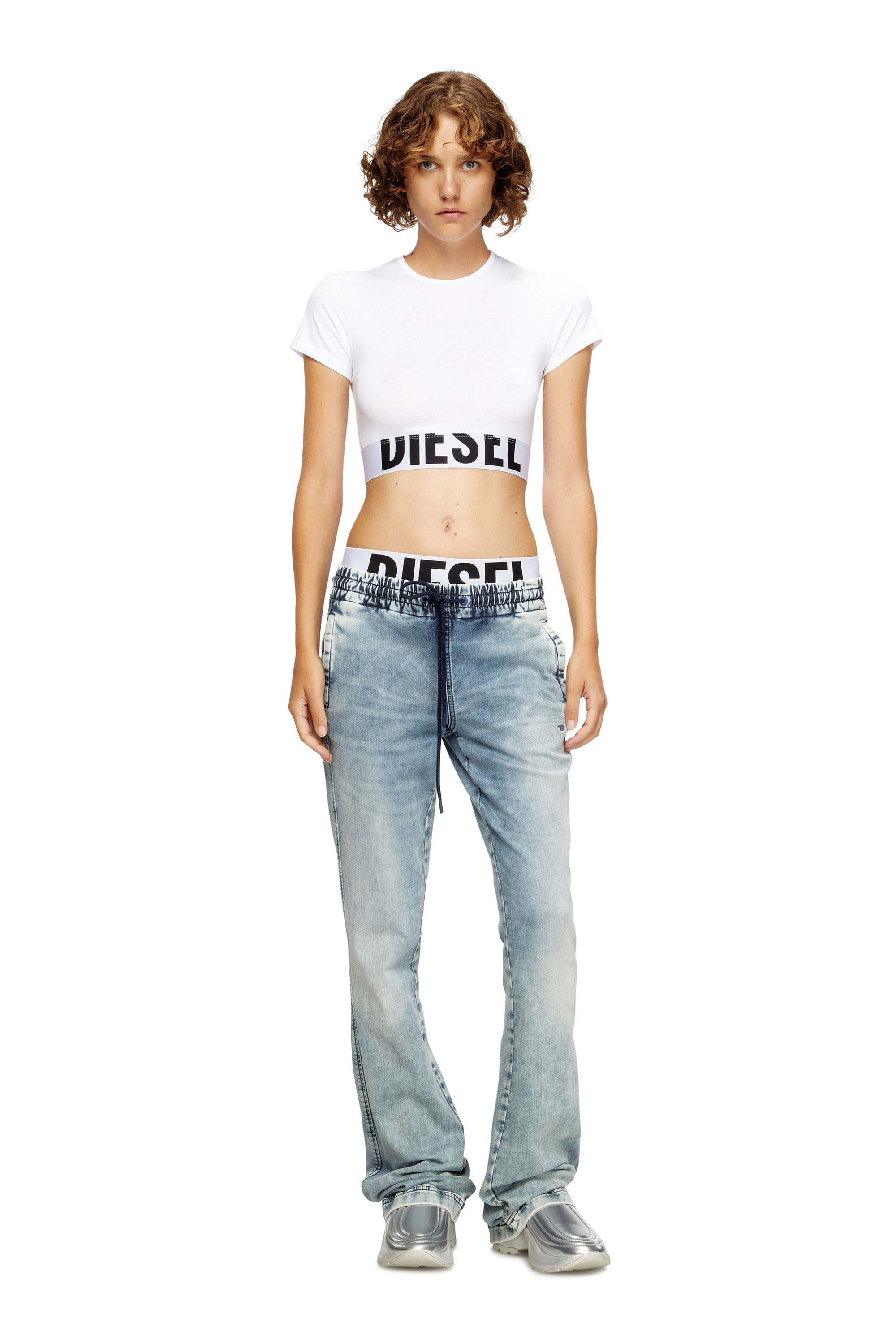Diesel - UFTEE-SPORT-CROPPED-T-SHIRT, Woman's Sporty cropped top with logo band in White - 6