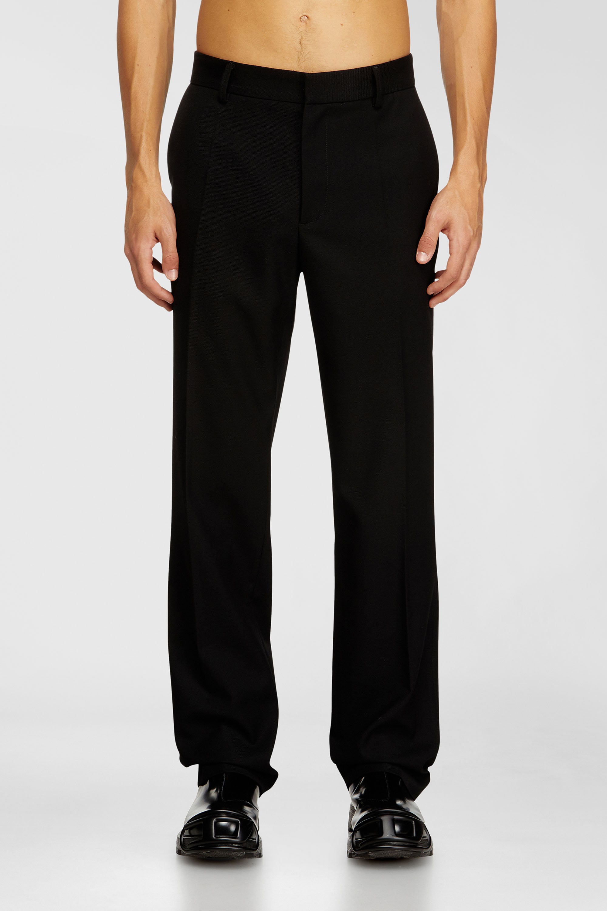 Diesel - P-AM-EPCI, Man's Wool-blend trousers with metal tag in Black - 1