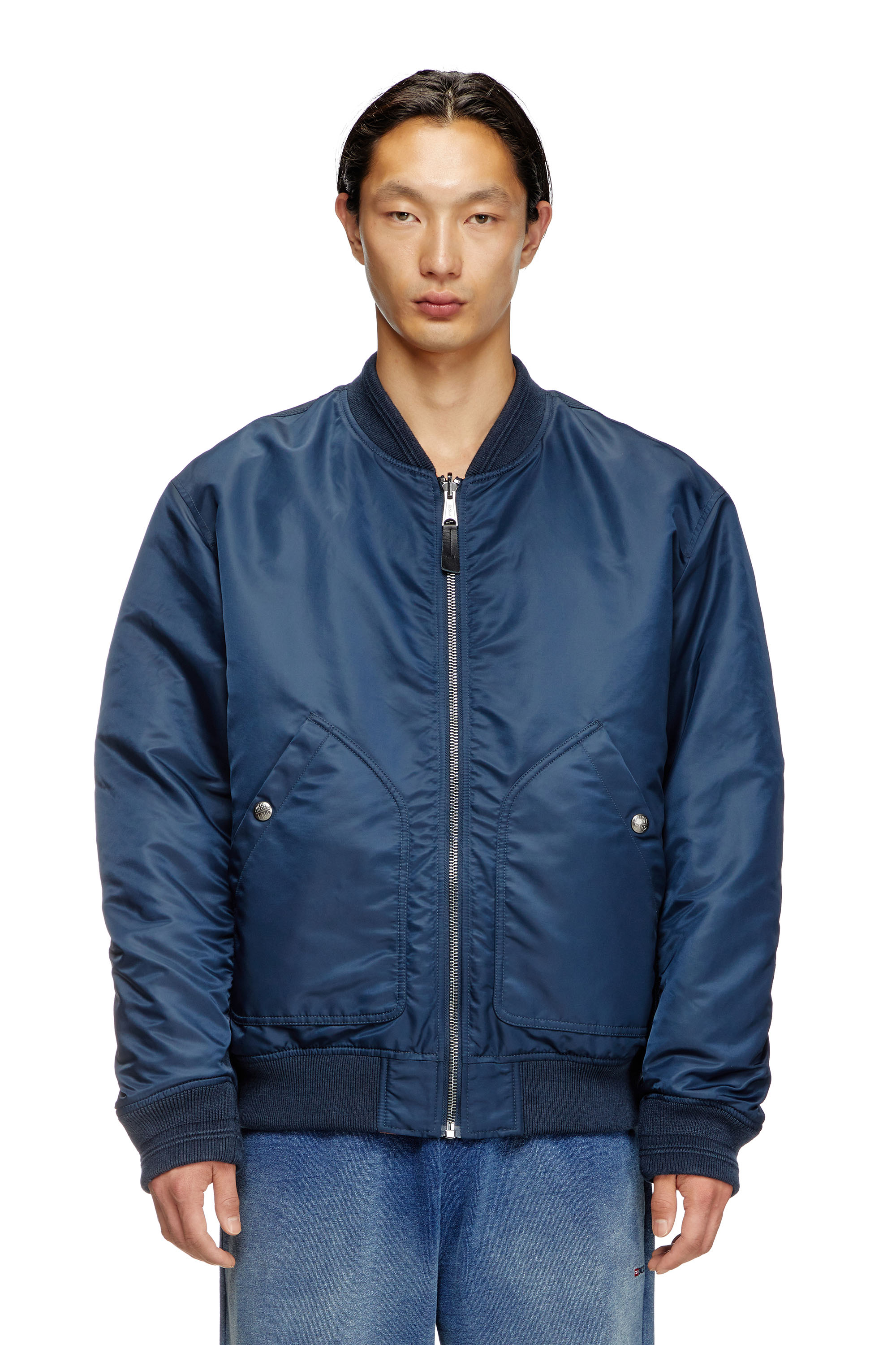 Diesel - J-HELD, Man's Bomber in padded nylon with Oval D in Blue - 1