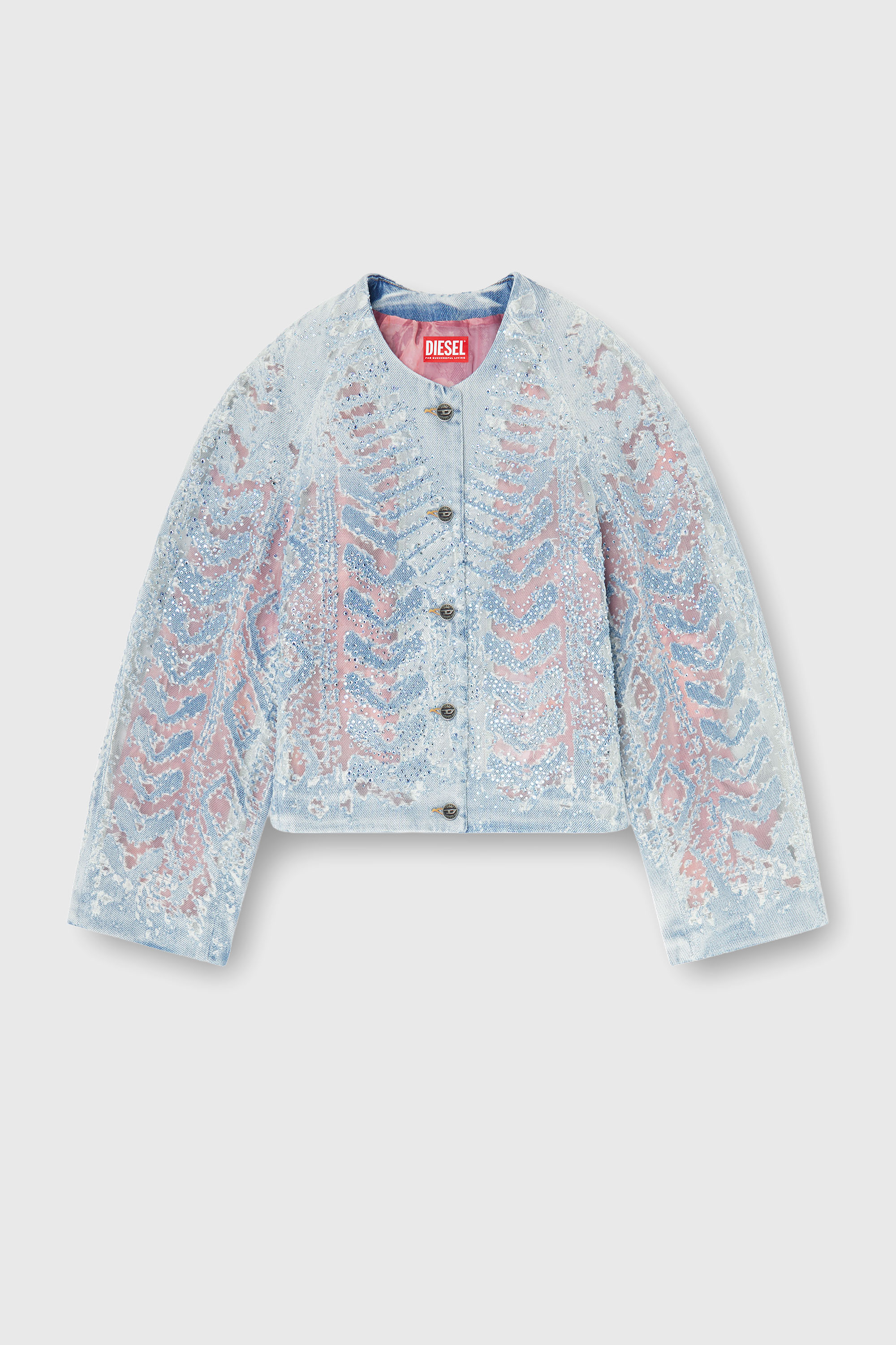 Diesel - DE-SOLIXIA-S, Woman's Jacket in microstone devor&eacute; denim in Light Blue - 1