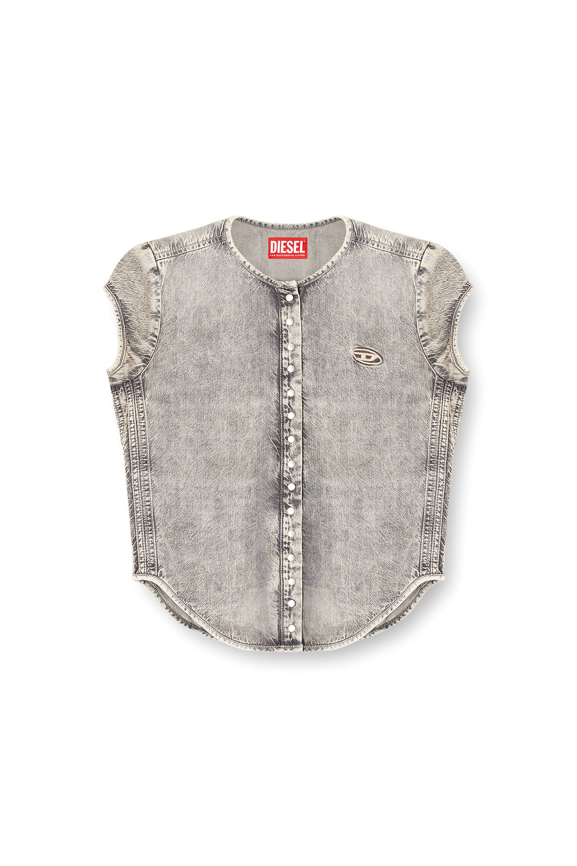 Diesel - DE-ROSET-S, Woman's Short-sleeve denim shirt with athletic stripes in Grey - 3